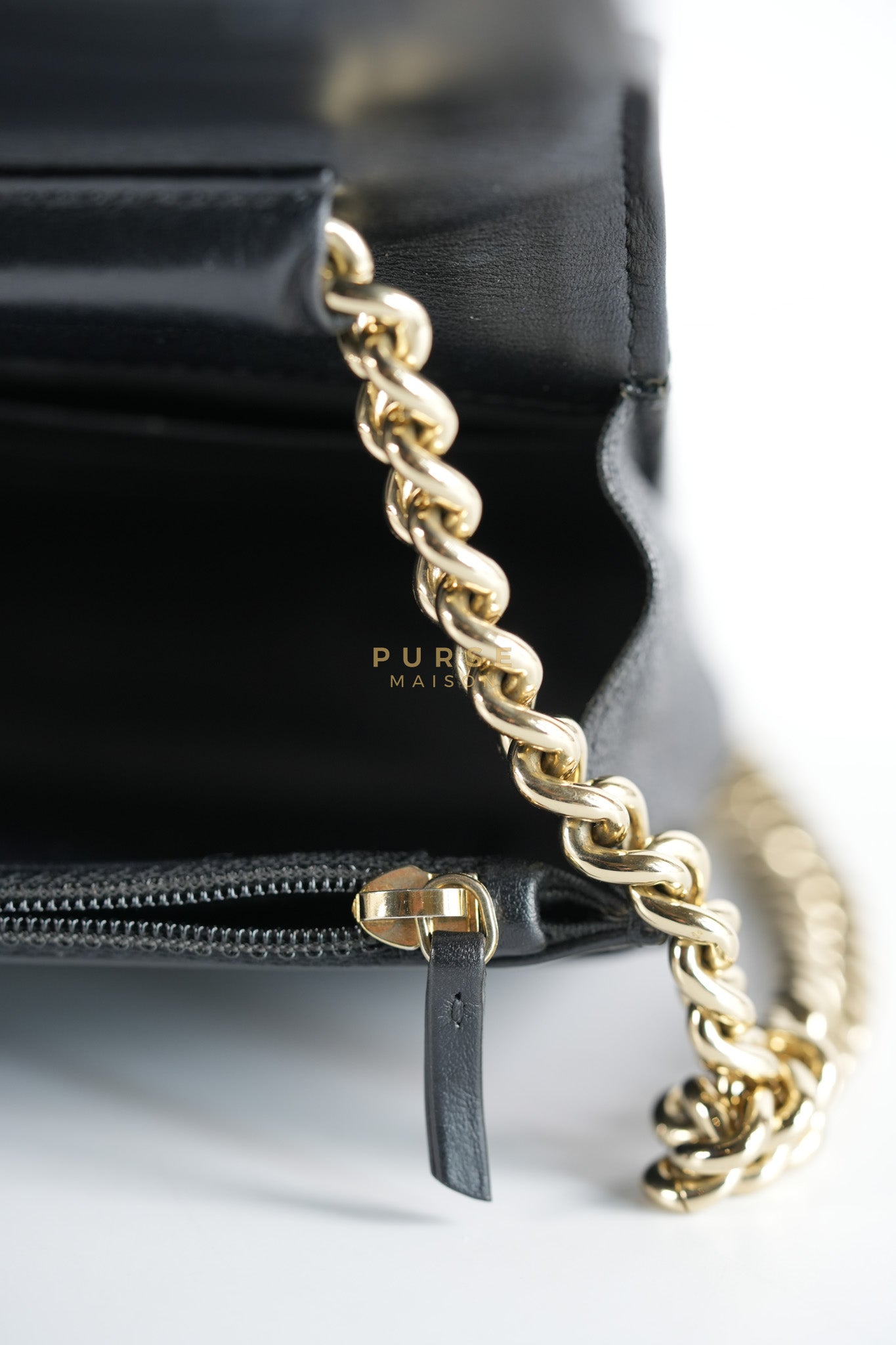 Boy Wallet on Chain (WOC) in Black Caviar Leather & Light Gold Hardware Series 28 | Purse Maison Luxury Bags Shop