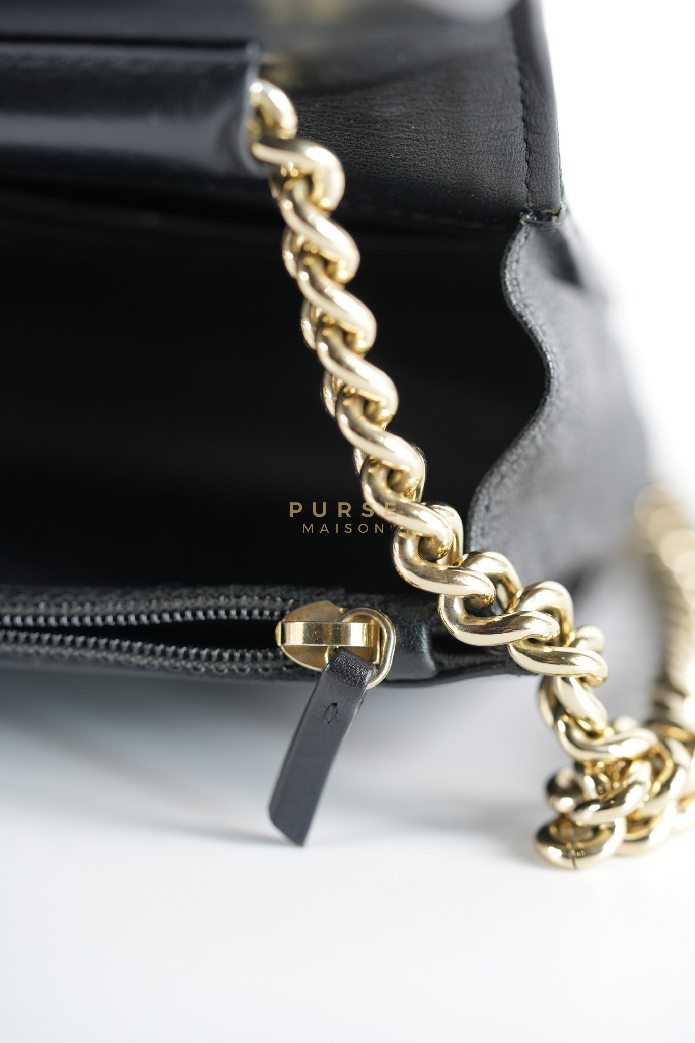 Boy Wallet on Chain (WOC) in Black Caviar Leather & Light Gold Hardware Series 28 | Purse Maison Luxury Bags Shop