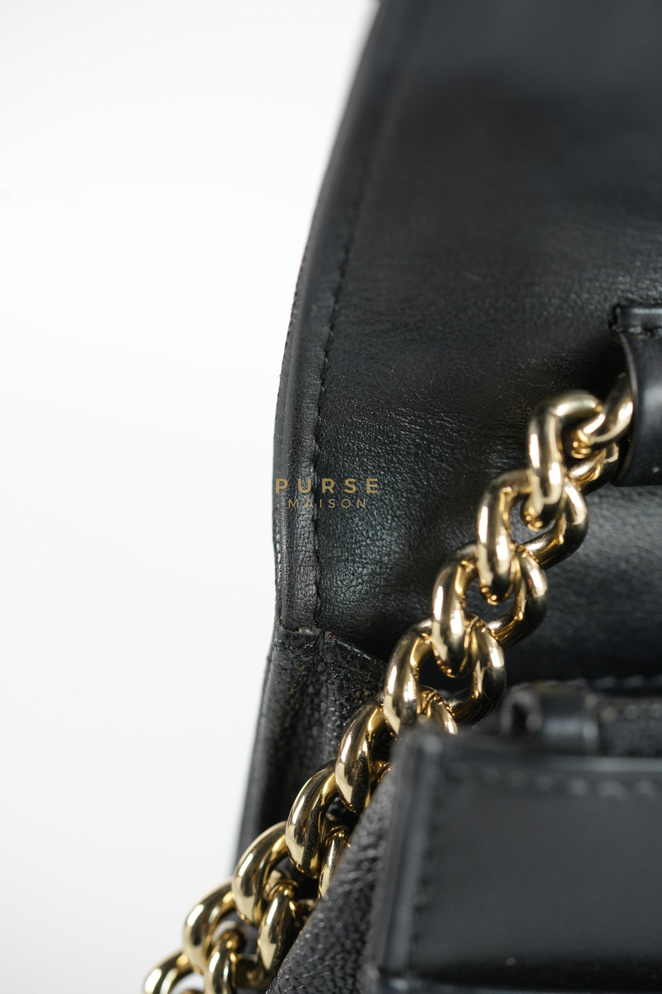 Boy Wallet on Chain (WOC) in Black Caviar Leather & Light Gold Hardware Series 28 | Purse Maison Luxury Bags Shop