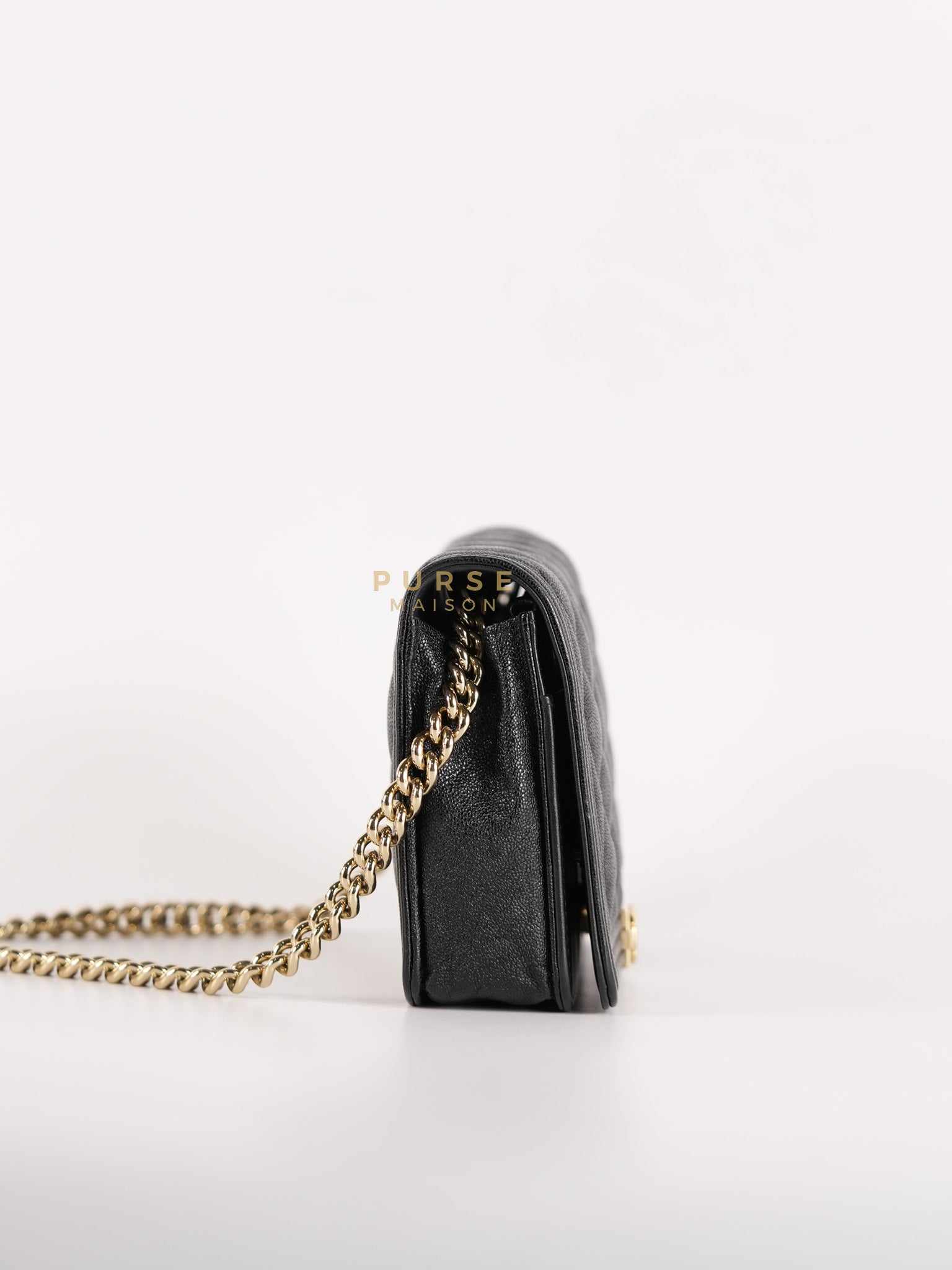 Boy Wallet on Chain (WOC) in Black Caviar Leather & Light Gold Hardware Series 28 | Purse Maison Luxury Bags Shop