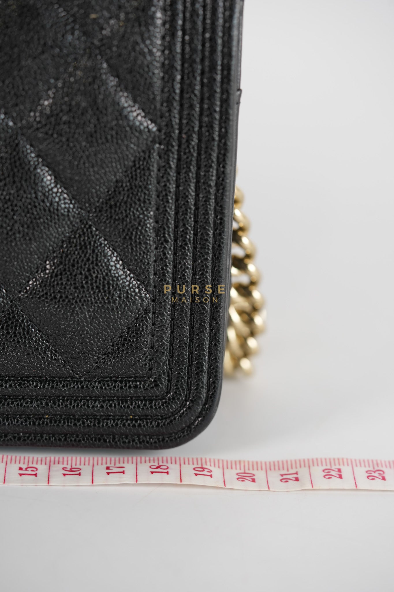 Boy Wallet on Chain (WOC) in Black Caviar Leather & Light Gold Hardware Series 28 | Purse Maison Luxury Bags Shop