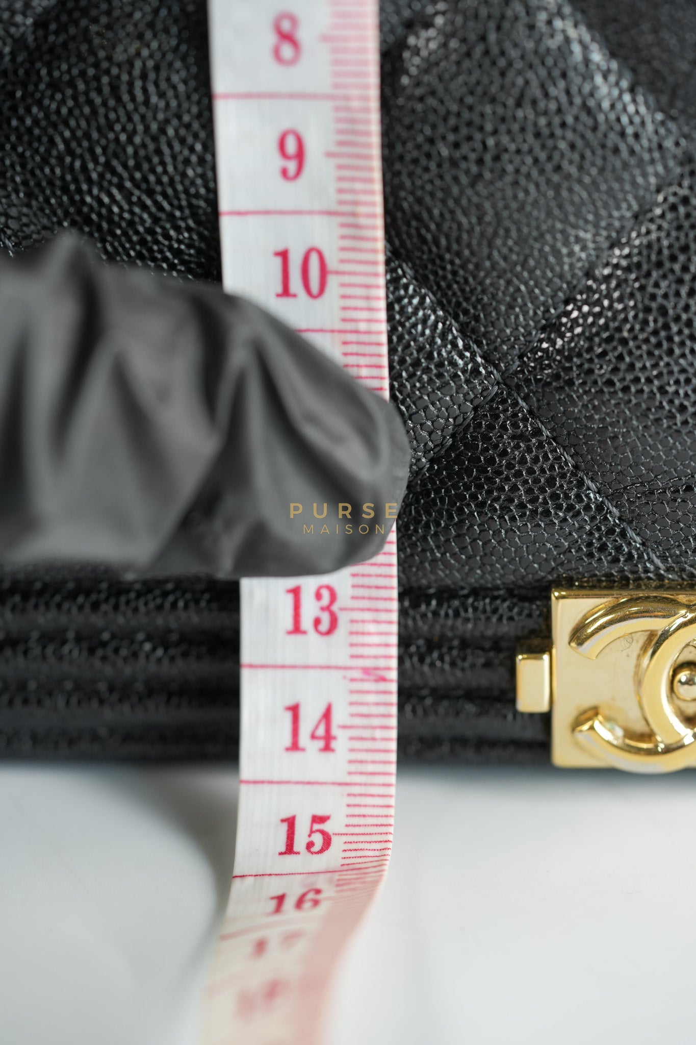 Boy Wallet on Chain (WOC) in Black Caviar Leather & Light Gold Hardware Series 28 | Purse Maison Luxury Bags Shop
