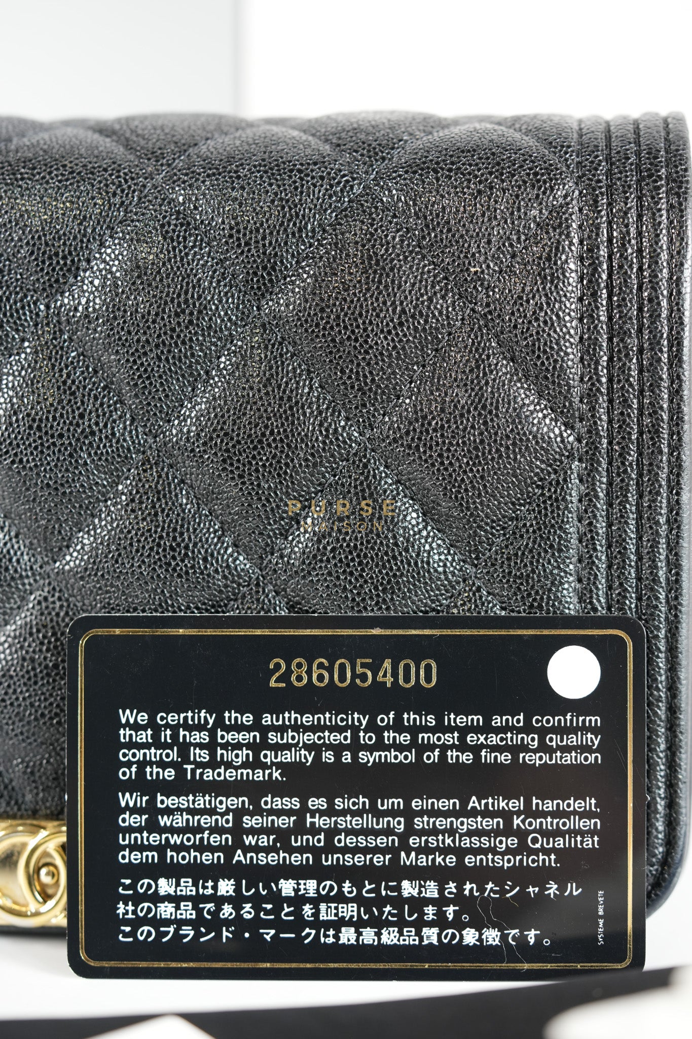 Boy Wallet on Chain (WOC) in Black Caviar Leather & Light Gold Hardware Series 28 | Purse Maison Luxury Bags Shop