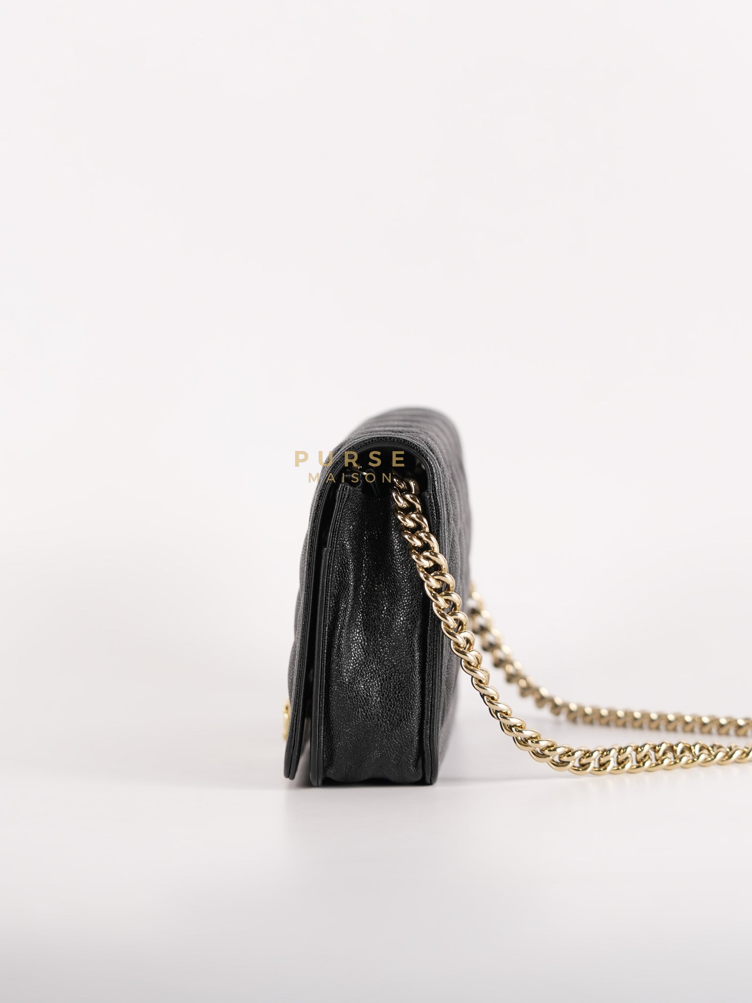 Boy Wallet on Chain (WOC) in Black Caviar Leather & Light Gold Hardware Series 28 | Purse Maison Luxury Bags Shop
