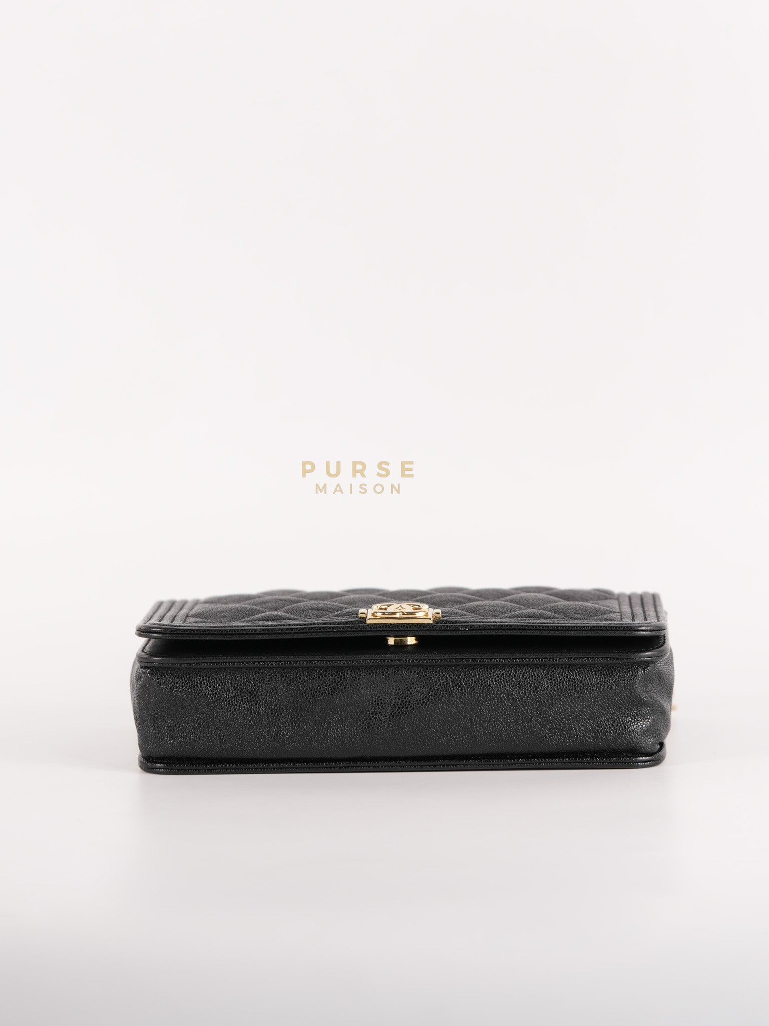 Boy Wallet on Chain (WOC) in Black Caviar Leather & Light Gold Hardware Series 28 | Purse Maison Luxury Bags Shop