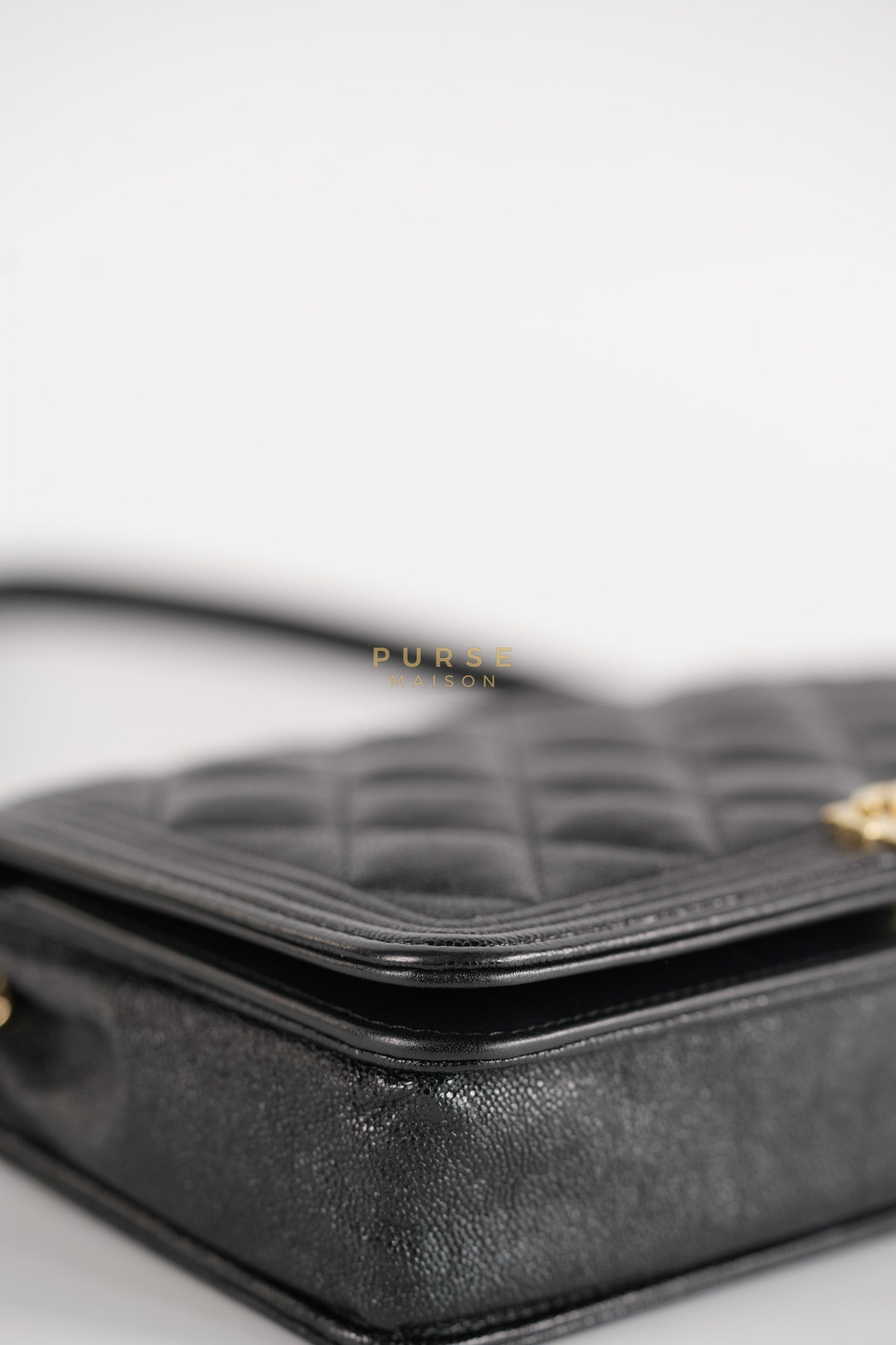 Boy Wallet on Chain (WOC) in Black Caviar Leather & Light Gold Hardware Series 28 | Purse Maison Luxury Bags Shop