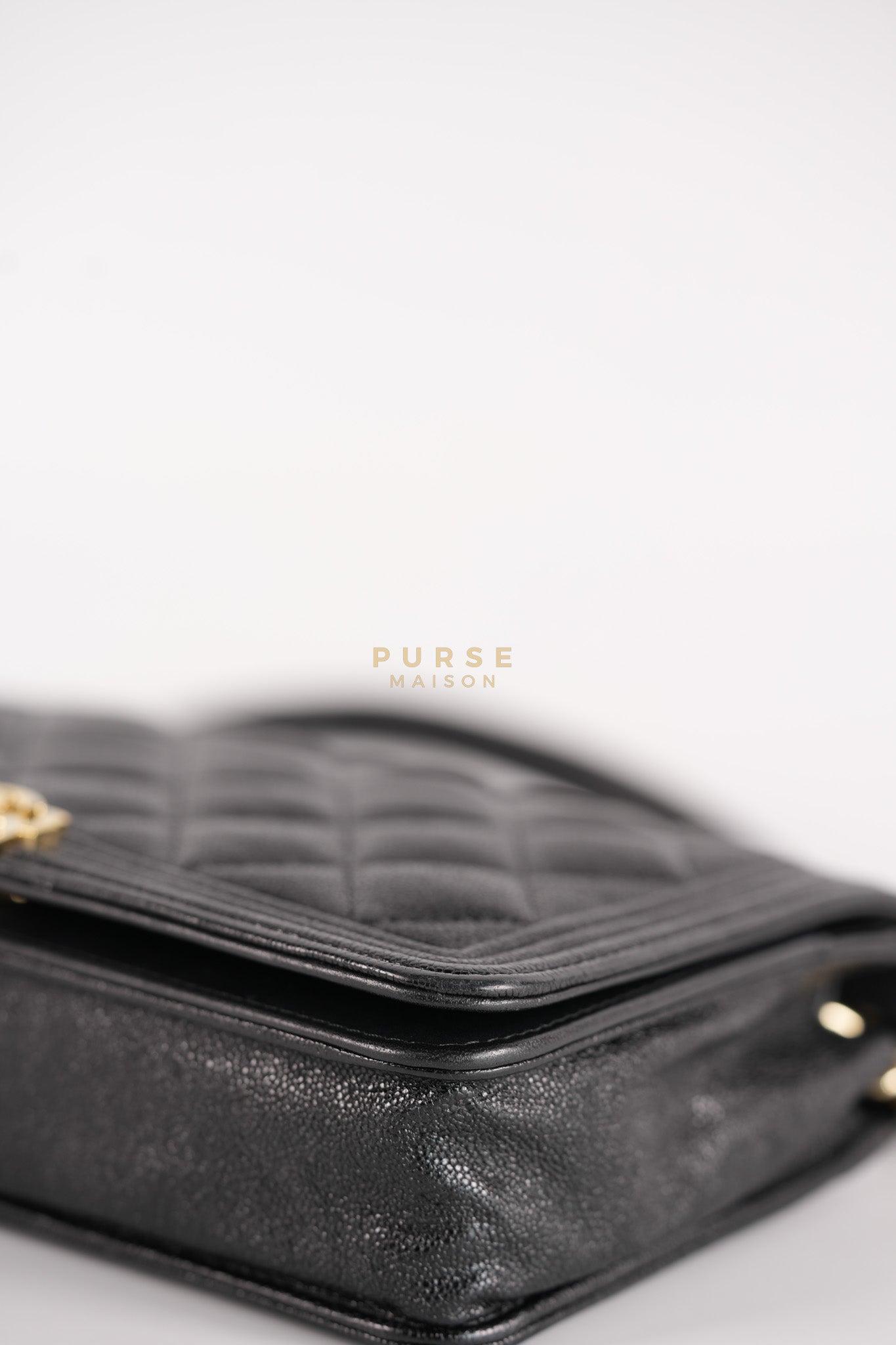 Boy Wallet on Chain (WOC) in Black Caviar Leather & Light Gold Hardware Series 28 | Purse Maison Luxury Bags Shop