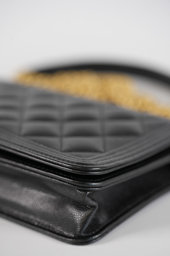 Boy Wallet On Chain (WOC) in Black Quilted Caviar Leather and Aged Gold Hardware Series 29 | Purse Maison Luxury Bags Shop