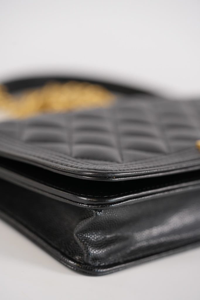 Boy Wallet On Chain (WOC) in Black Quilted Caviar Leather and Aged Gold Hardware Series 29 | Purse Maison Luxury Bags Shop