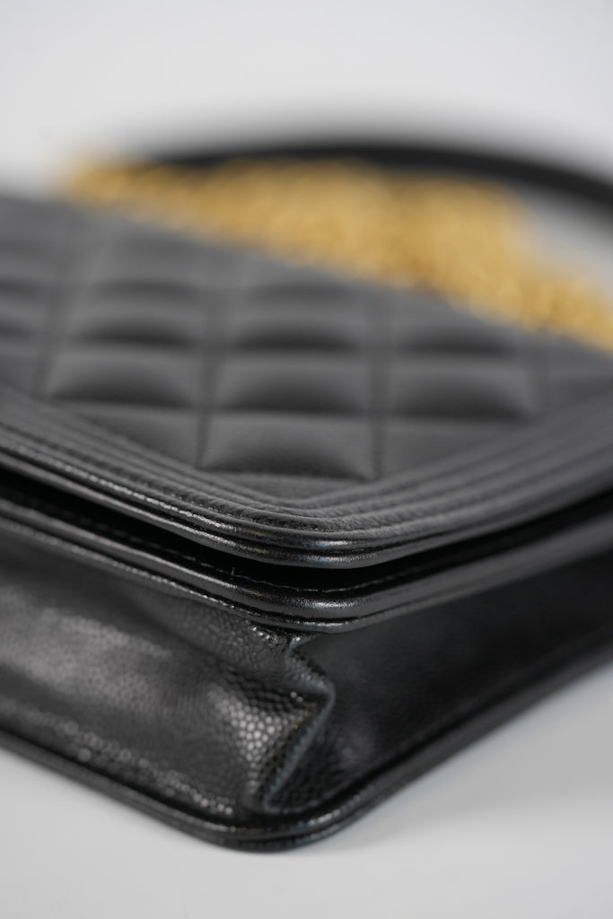Boy Wallet On Chain (WOC) in Black Quilted Caviar Leather and Aged Gold Hardware Series 29 | Purse Maison Luxury Bags Shop