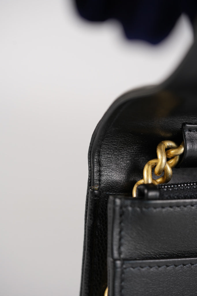 Boy Wallet On Chain (WOC) in Black Quilted Caviar Leather and Aged Gold Hardware Series 29 | Purse Maison Luxury Bags Shop