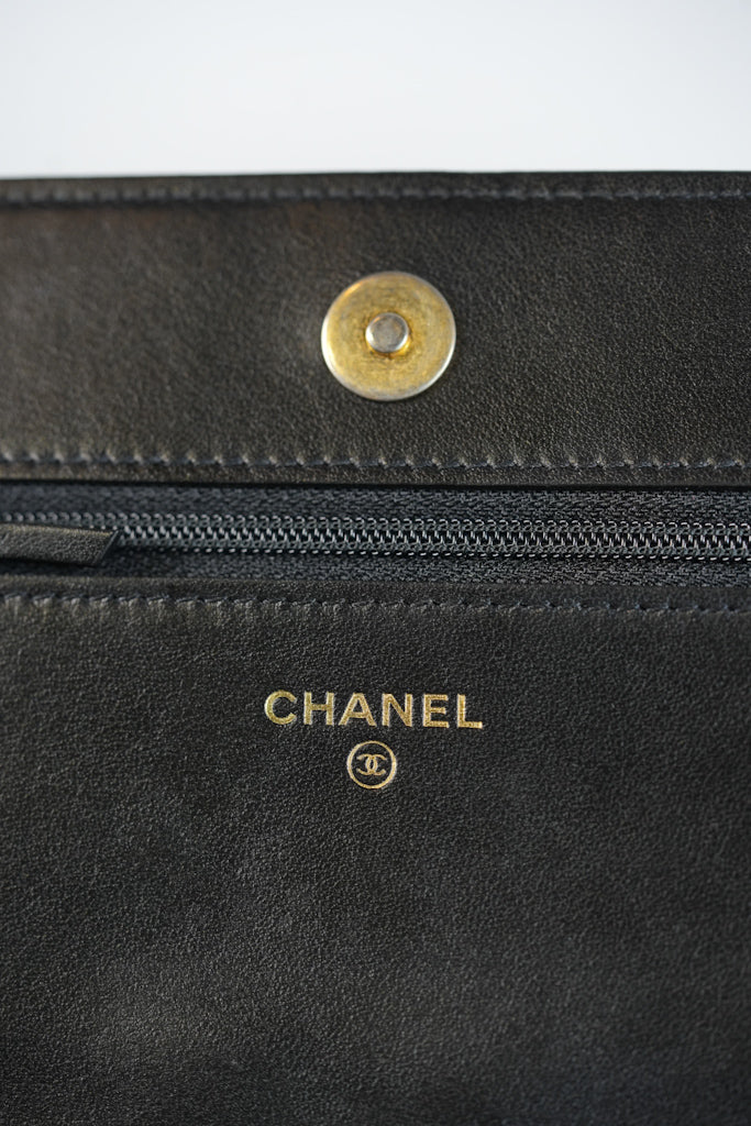 Boy Wallet On Chain (WOC) in Black Quilted Caviar Leather and Aged Gold Hardware Series 29 | Purse Maison Luxury Bags Shop