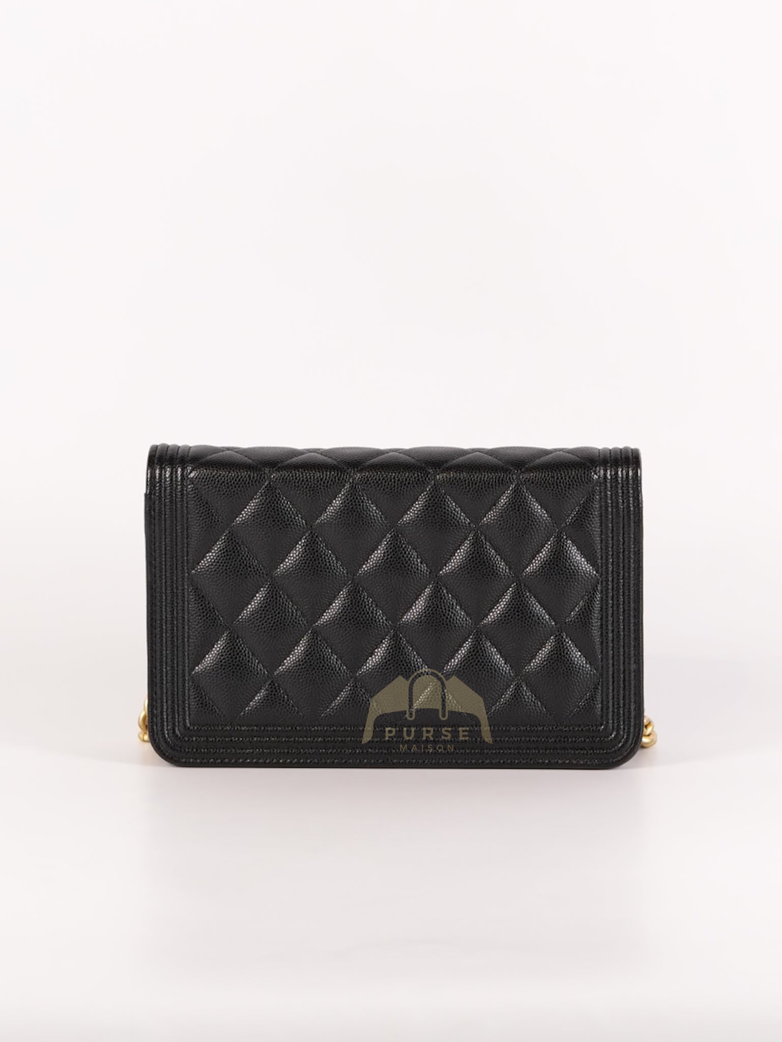 Boy Wallet On Chain (WOC) in Black Quilted Caviar Leather and Aged Gold Hardware Series 29 | Purse Maison Luxury Bags Shop