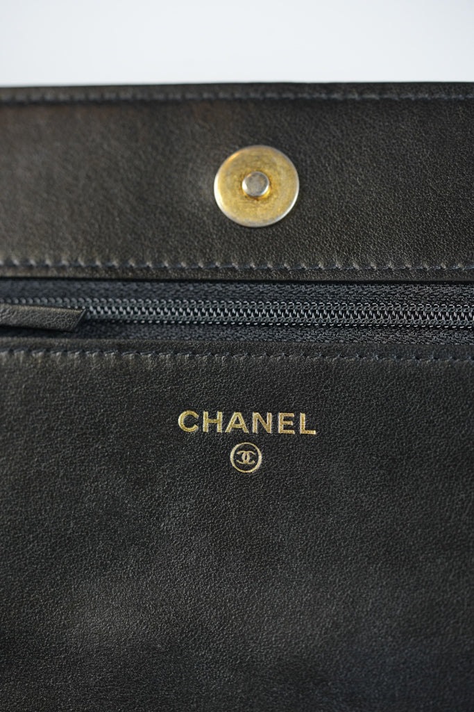 Boy Wallet On Chain (WOC) in Black Quilted Caviar Leather and Aged Gold Hardware Series 29 | Purse Maison Luxury Bags Shop