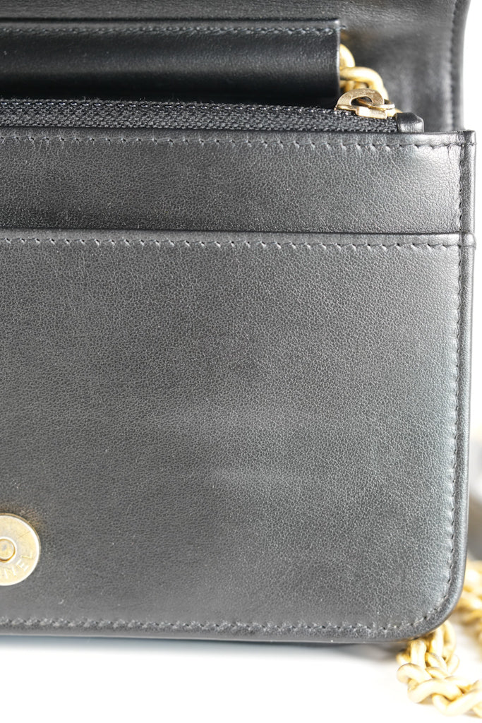 Boy Wallet On Chain (WOC) in Black Quilted Caviar Leather and Aged Gold Hardware Series 29 | Purse Maison Luxury Bags Shop