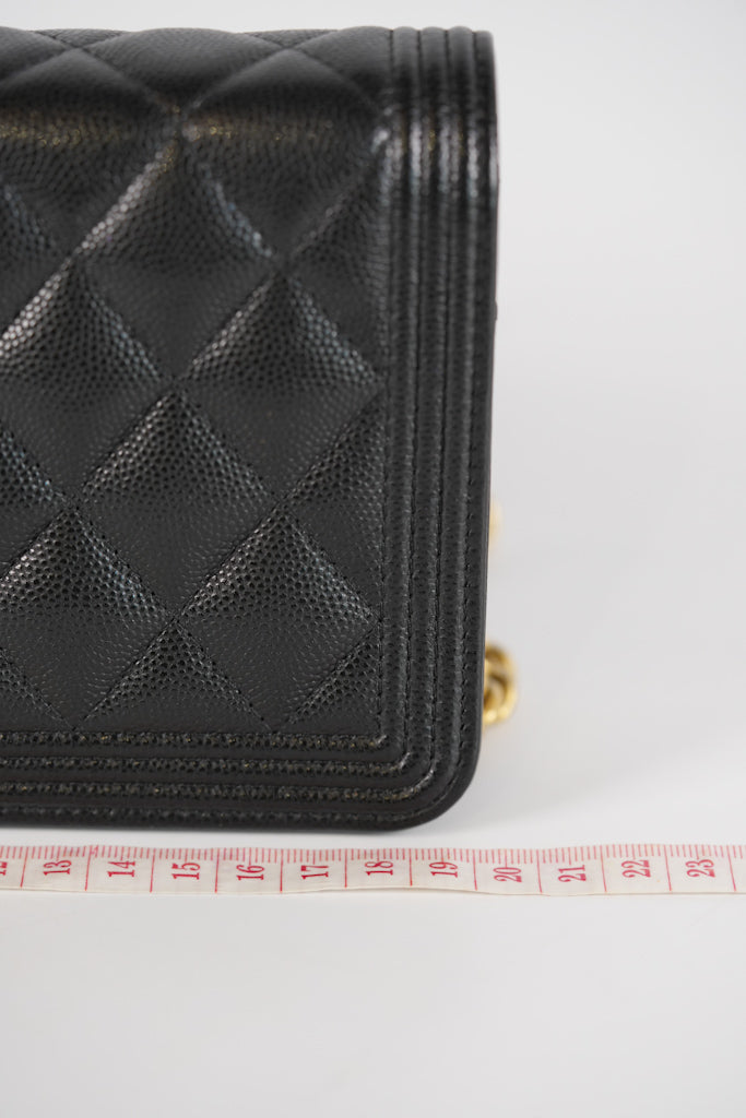 Boy Wallet On Chain (WOC) in Black Quilted Caviar Leather and Aged Gold Hardware Series 29 | Purse Maison Luxury Bags Shop