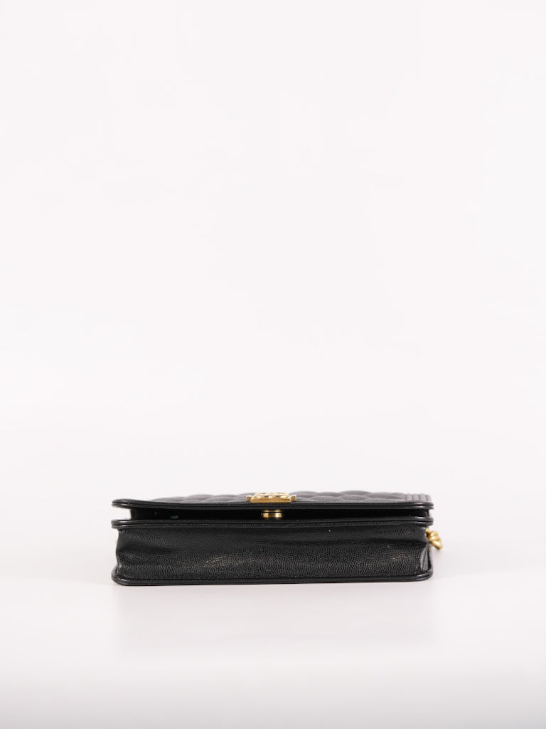Boy Wallet On Chain (WOC) in Black Quilted Caviar Leather and Aged Gold Hardware Series 29 | Purse Maison Luxury Bags Shop