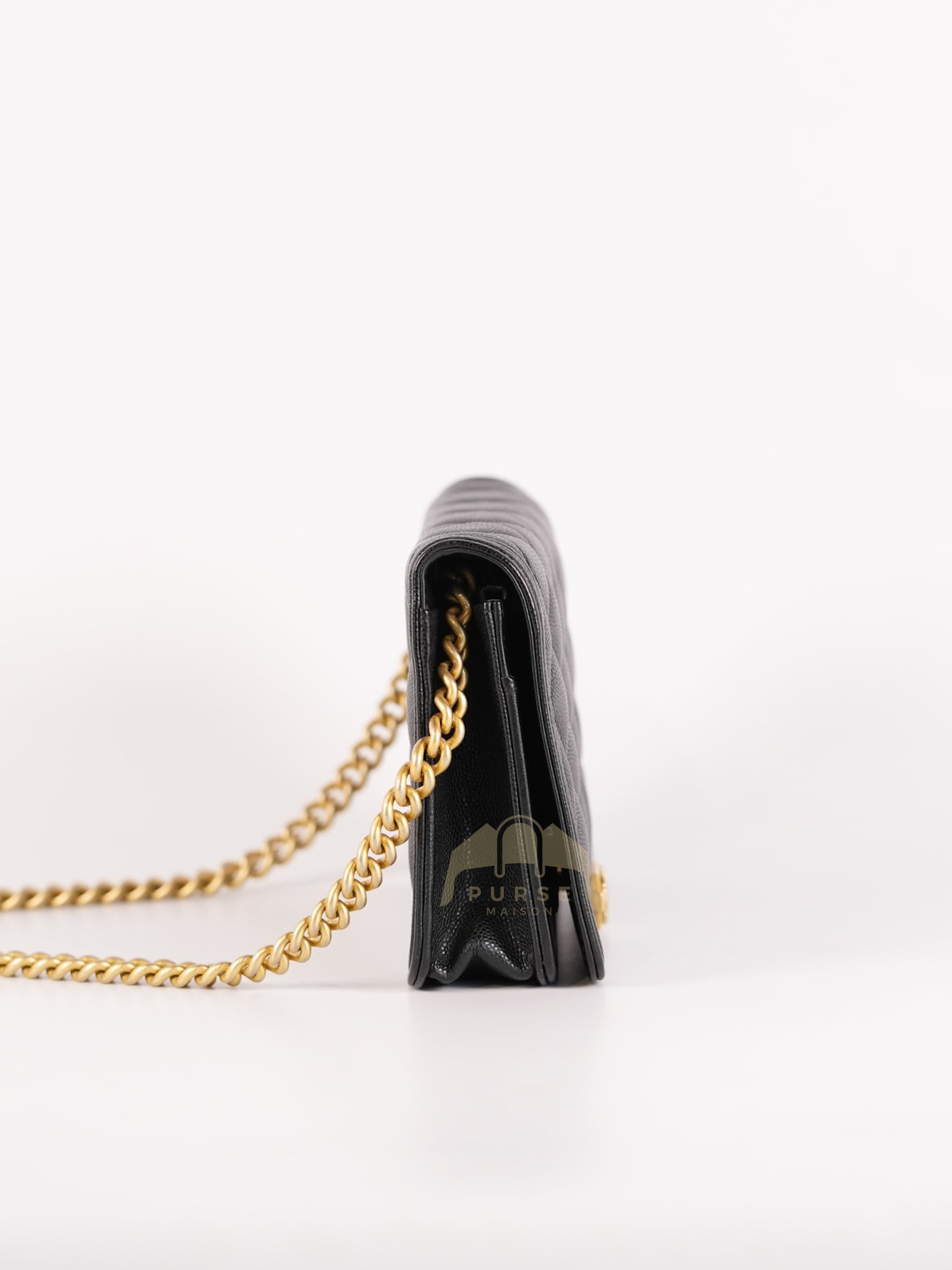 Boy Wallet On Chain (WOC) in Black Quilted Caviar Leather and Aged Gold Hardware Series 29 | Purse Maison Luxury Bags Shop