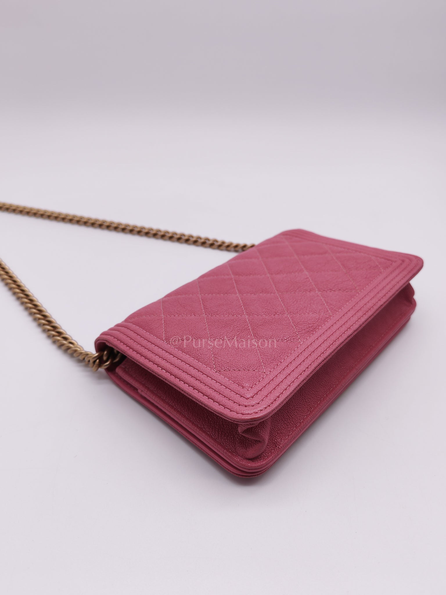 Boy Wallet On Chain (WOC) in Pink Calfskin Leather and Aged Gold Hardware Series 26 | Purse Maison Luxury Bags Shop