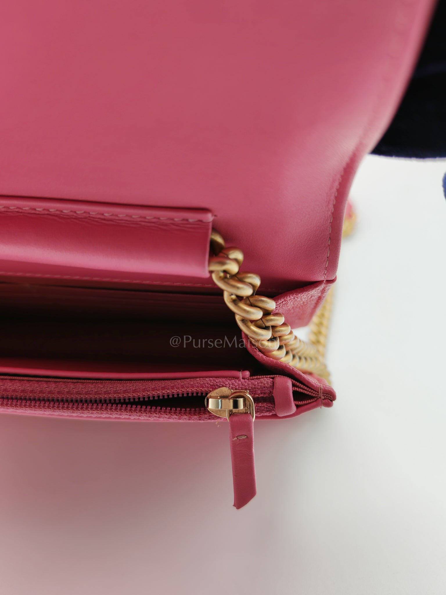 Boy Wallet On Chain (WOC) in Pink Calfskin Leather and Aged Gold Hardware Series 26 | Purse Maison Luxury Bags Shop