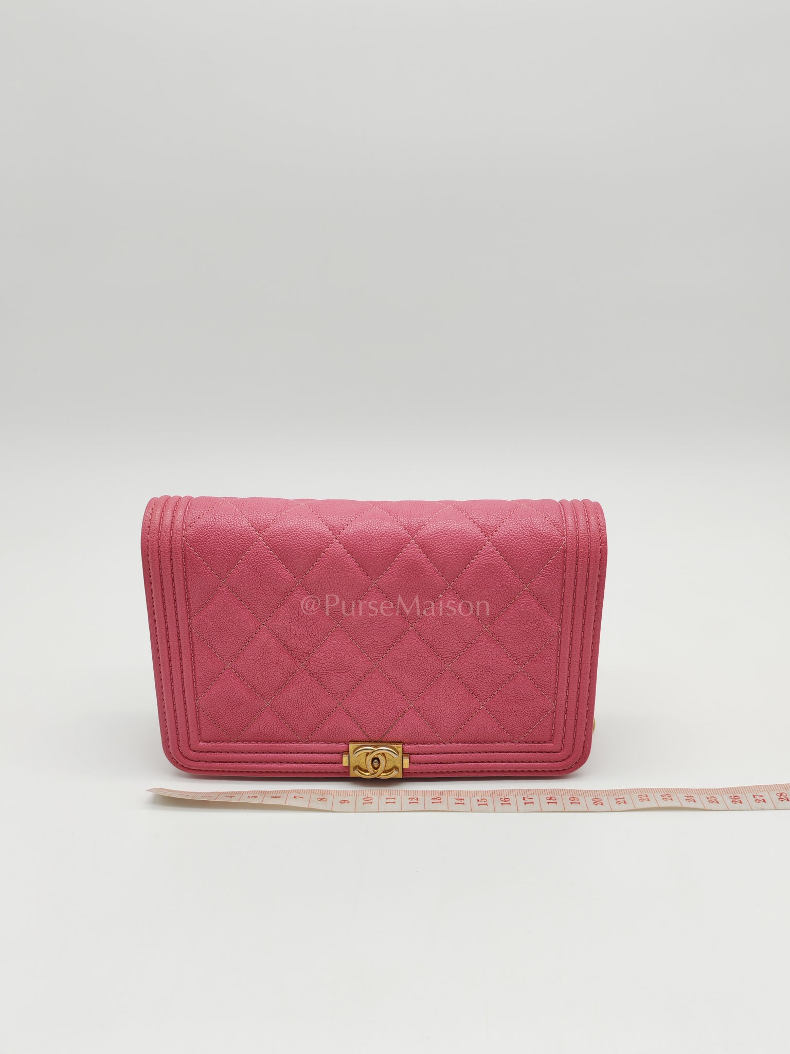 Boy Wallet On Chain (WOC) in Pink Calfskin Leather and Aged Gold Hardware Series 26 | Purse Maison Luxury Bags Shop