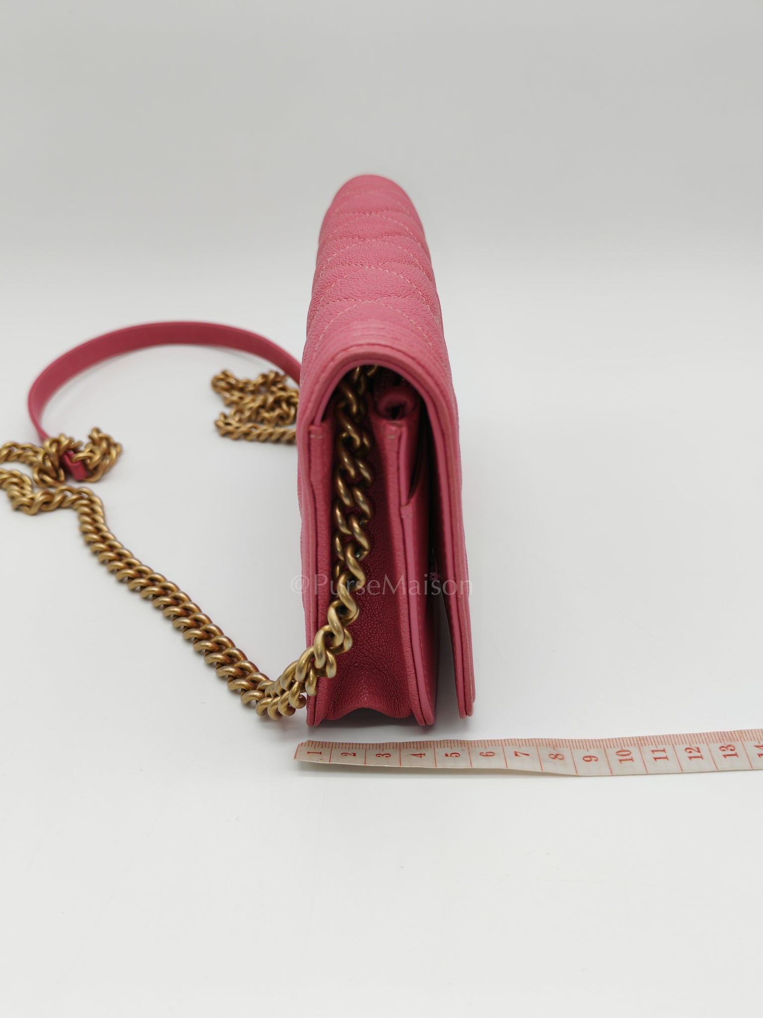 Boy Wallet On Chain (WOC) in Pink Calfskin Leather and Aged Gold Hardware Series 26 | Purse Maison Luxury Bags Shop