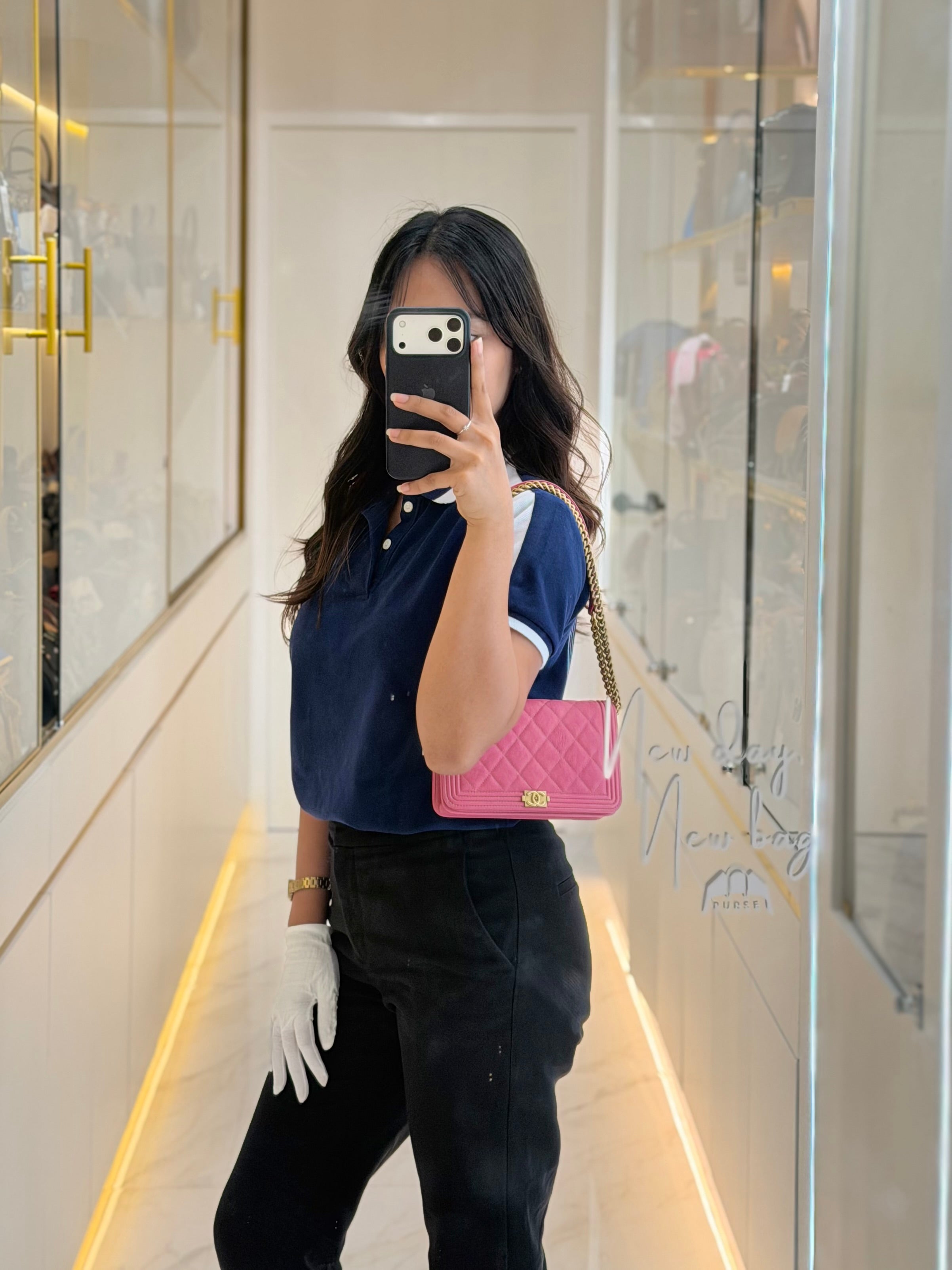 Boy Wallet On Chain (WOC) in Pink Calfskin Leather and Aged Gold Hardware Series 26 | Purse Maison Luxury Bags Shop