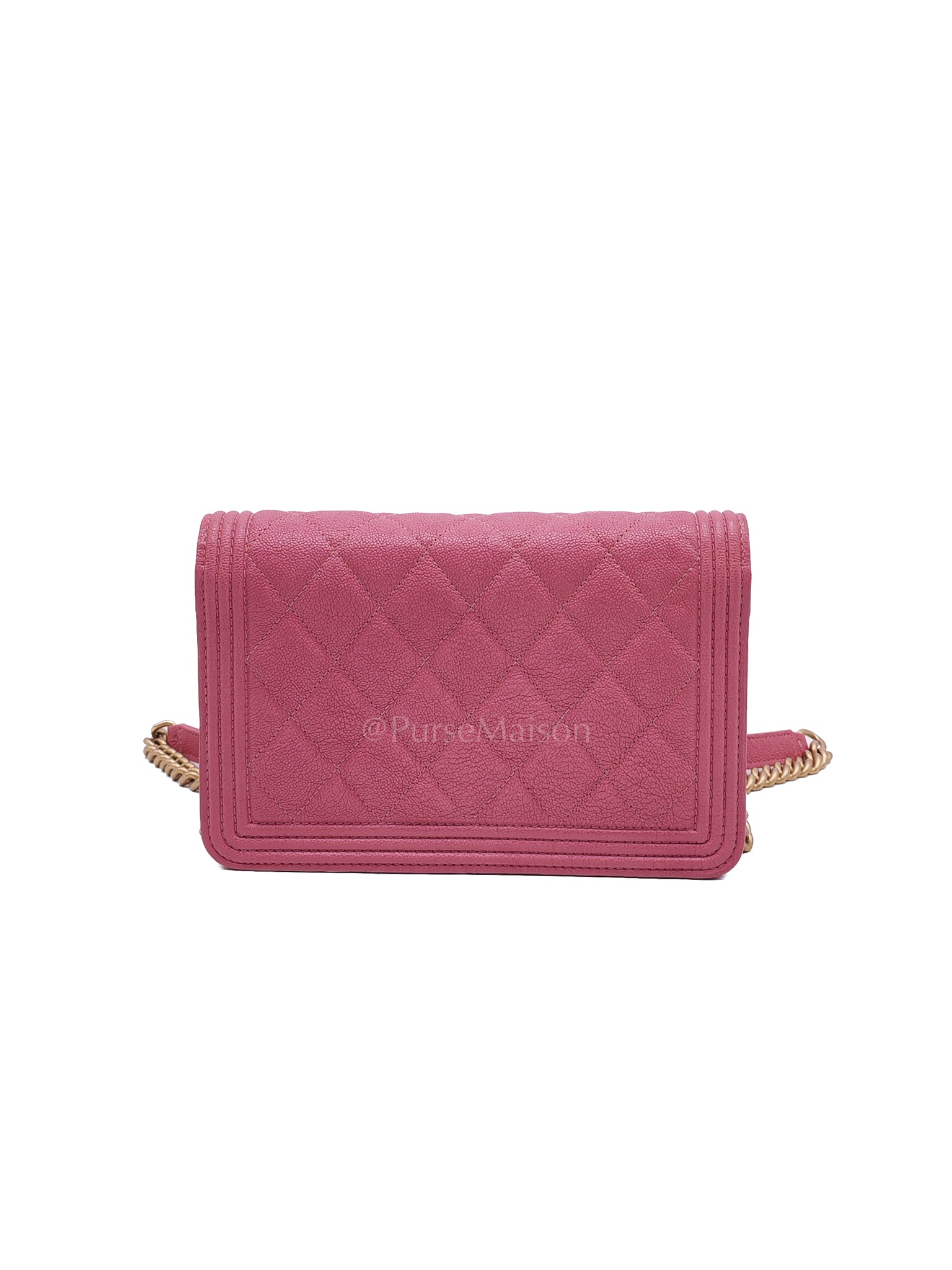 Boy Wallet On Chain (WOC) in Pink Calfskin Leather and Aged Gold Hardware Series 26 | Purse Maison Luxury Bags Shop