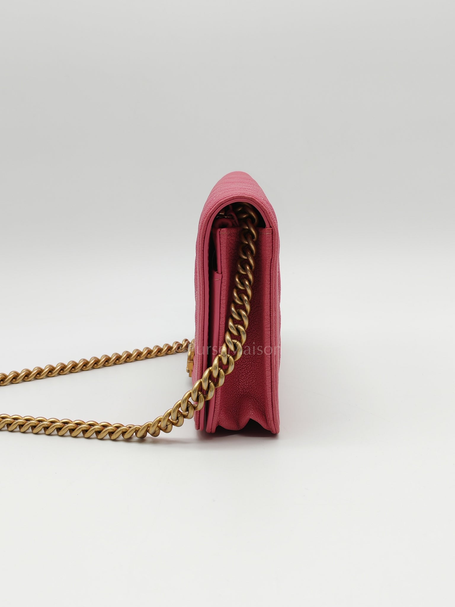 Boy Wallet On Chain (WOC) in Pink Calfskin Leather and Aged Gold Hardware Series 26 | Purse Maison Luxury Bags Shop