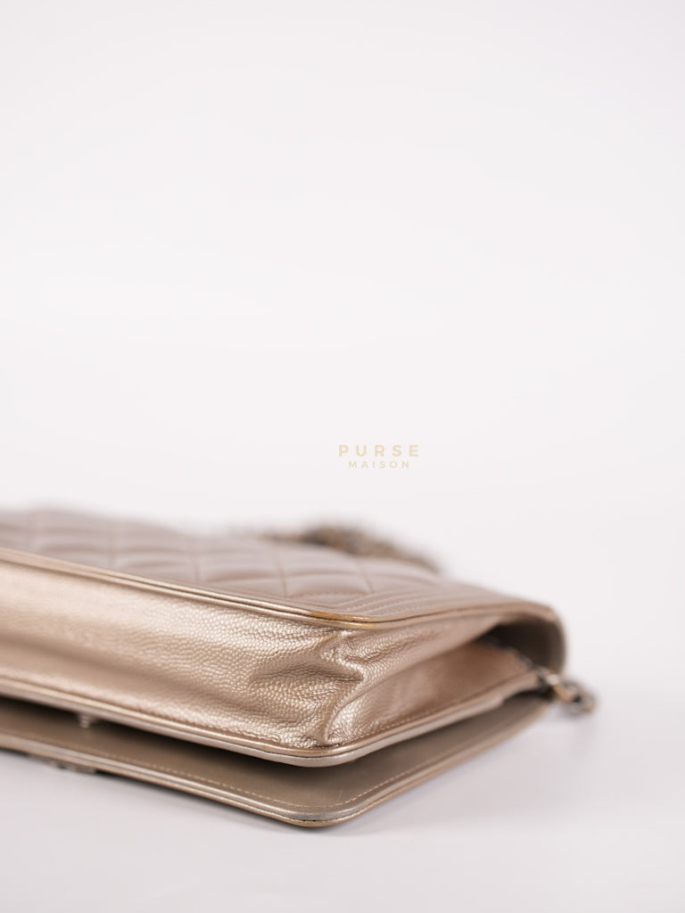 Boy Wallet On Chain (WOC) Metallic Brown in Caviar Leather and Ruthenium Hardware Series 24 | Purse Maison Luxury Bags Shop