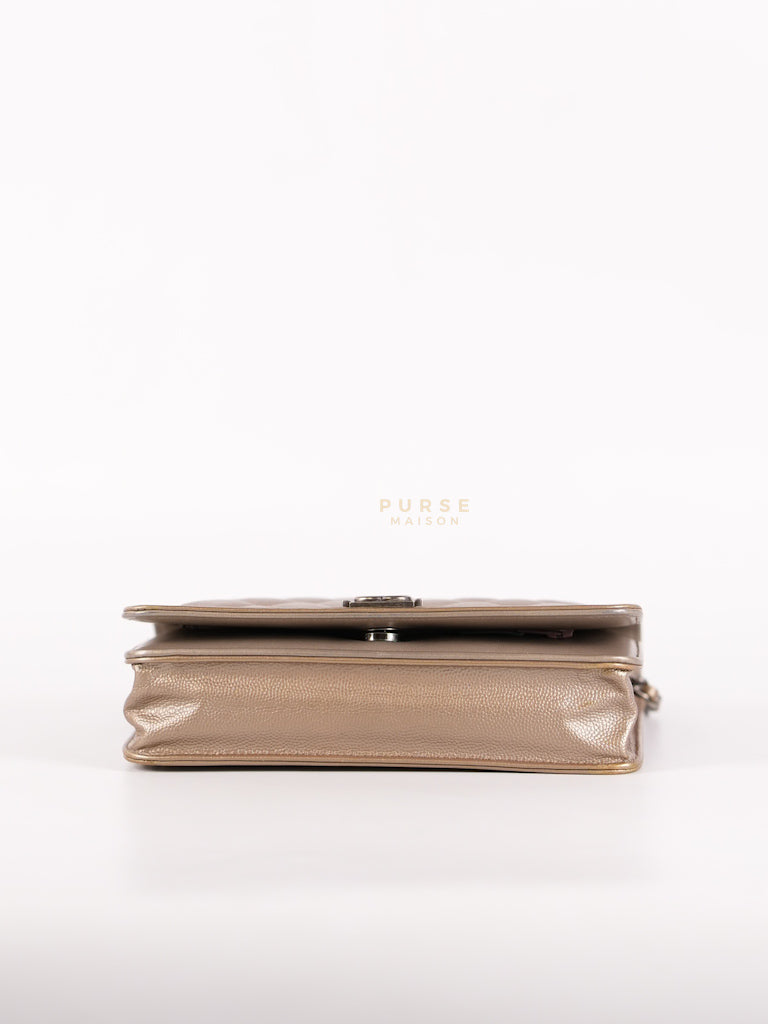 Boy Wallet On Chain (WOC) Metallic Brown in Caviar Leather and Ruthenium Hardware Series 24 | Purse Maison Luxury Bags Shop