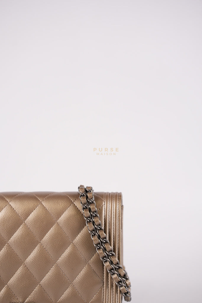 Boy Wallet On Chain (WOC) Metallic Brown in Caviar Leather and Ruthenium Hardware Series 24 | Purse Maison Luxury Bags Shop