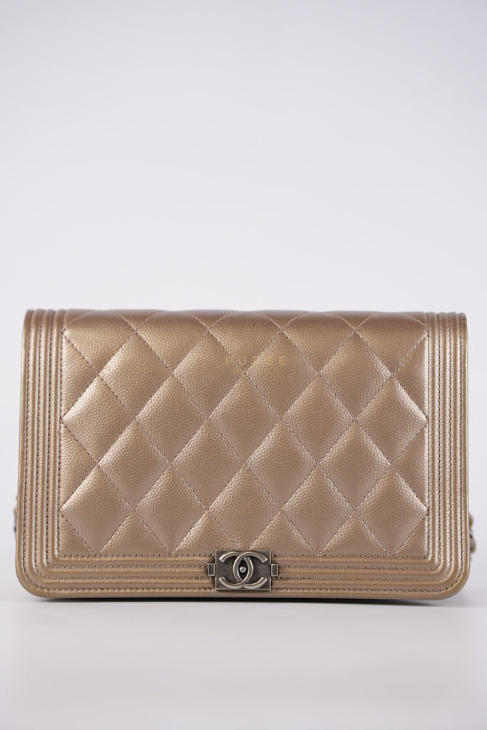 Boy Wallet On Chain (WOC) Metallic Brown in Caviar Leather and Ruthenium Hardware Series 24 | Purse Maison Luxury Bags Shop