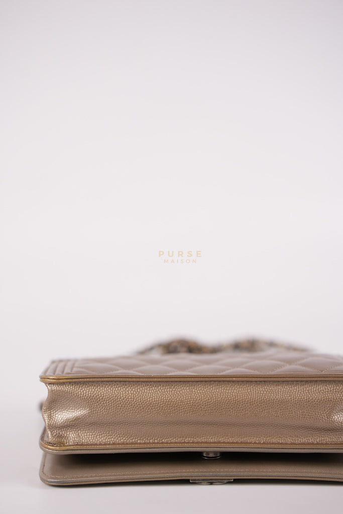 Boy Wallet On Chain (WOC) Metallic Brown in Caviar Leather and Ruthenium Hardware Series 24 | Purse Maison Luxury Bags Shop