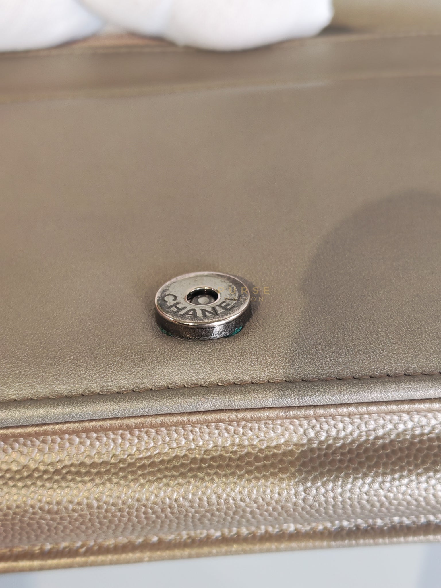 Boy Wallet On Chain (WOC) Metallic Brown in Caviar Leather and Ruthenium Hardware Series 24 | Purse Maison Luxury Bags Shop