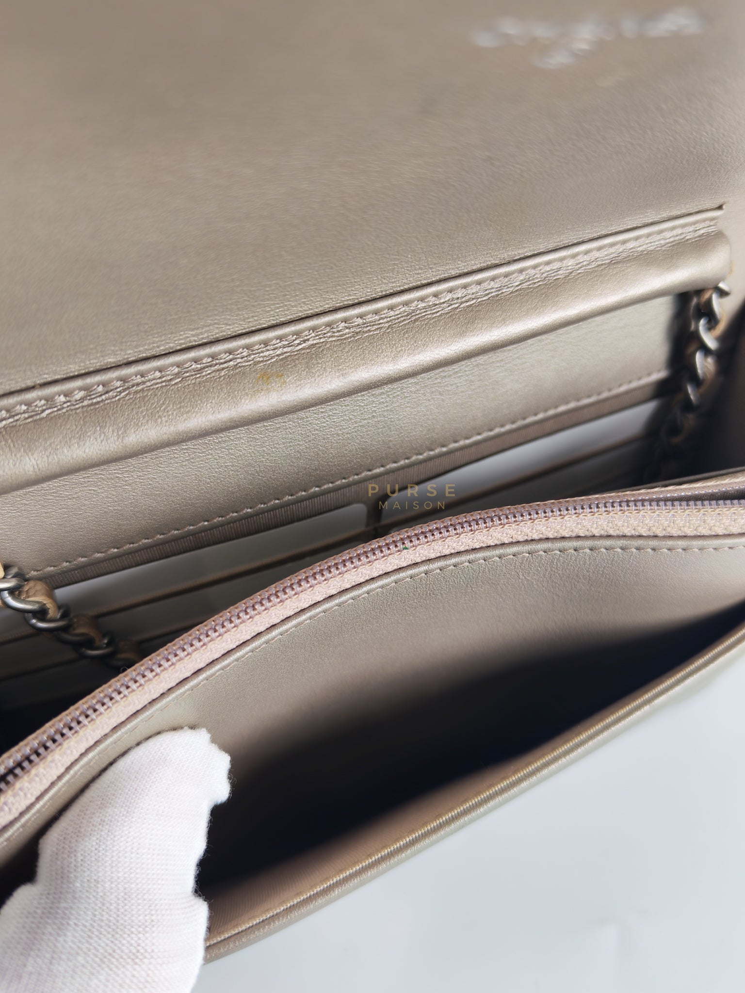 Boy Wallet On Chain (WOC) Metallic Brown in Caviar Leather and Ruthenium Hardware Series 24 | Purse Maison Luxury Bags Shop