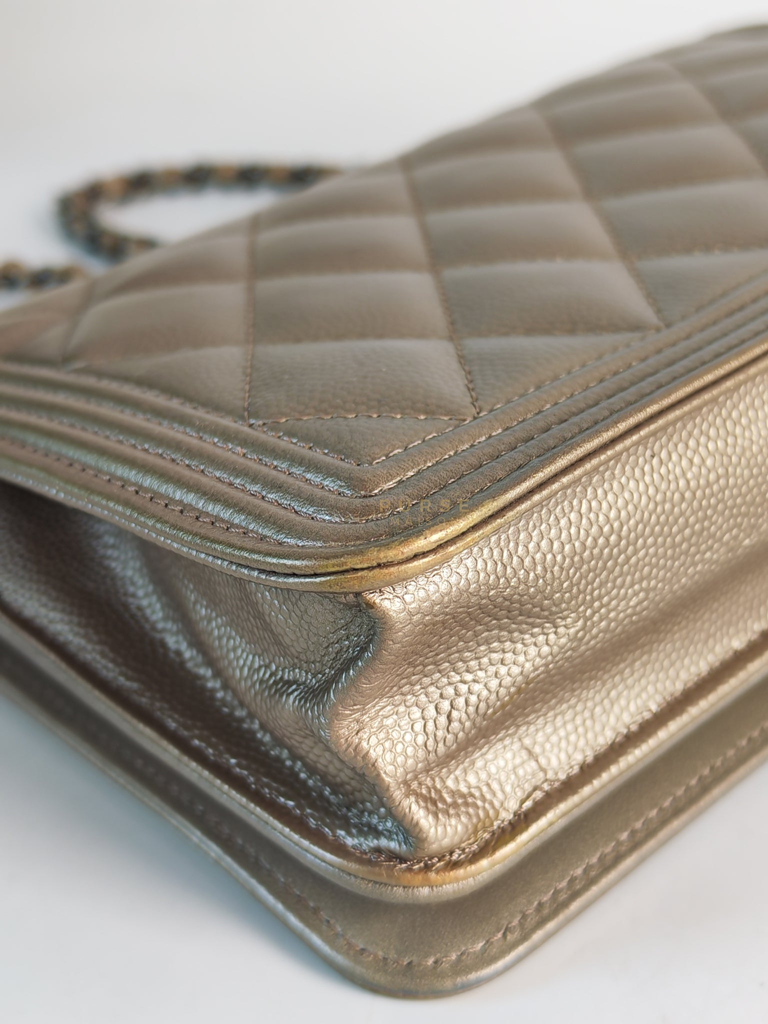 Boy Wallet On Chain (WOC) Metallic Brown in Caviar Leather and Ruthenium Hardware Series 24 | Purse Maison Luxury Bags Shop