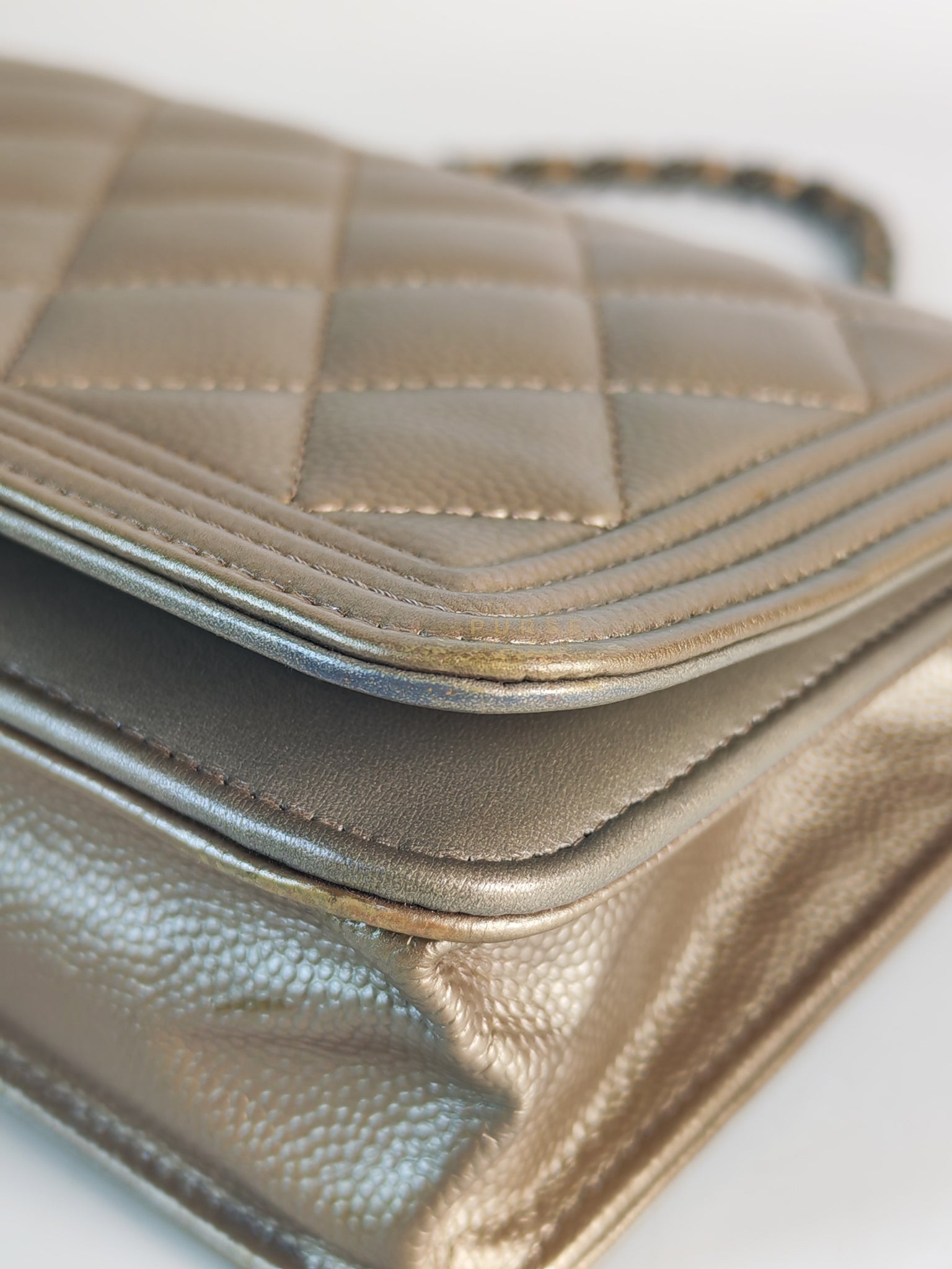 Boy Wallet On Chain (WOC) Metallic Brown in Caviar Leather and Ruthenium Hardware Series 24 | Purse Maison Luxury Bags Shop