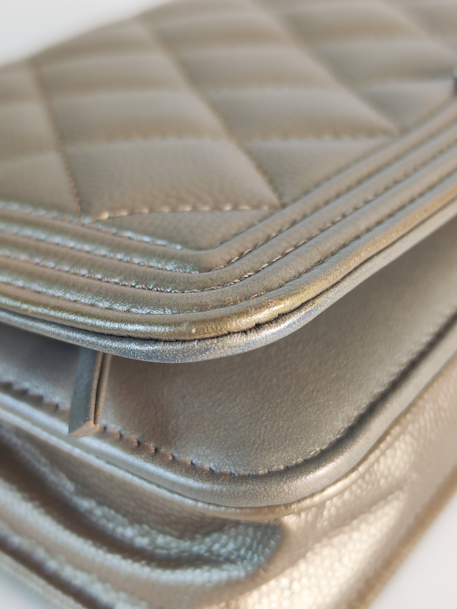 Boy Wallet On Chain (WOC) Metallic Brown in Caviar Leather and Ruthenium Hardware Series 24 | Purse Maison Luxury Bags Shop