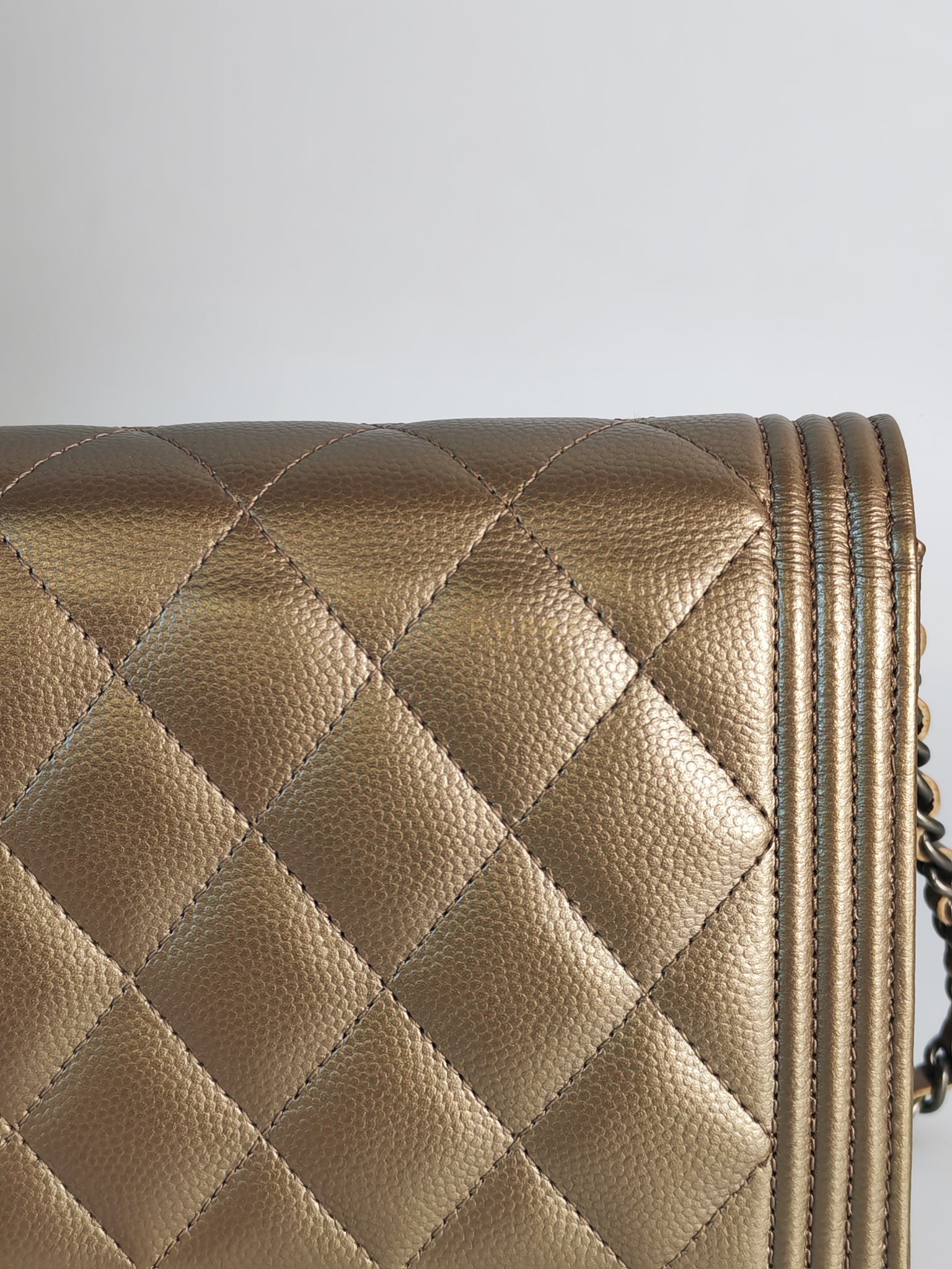 Boy Wallet On Chain (WOC) Metallic Brown in Caviar Leather and Ruthenium Hardware Series 24 | Purse Maison Luxury Bags Shop