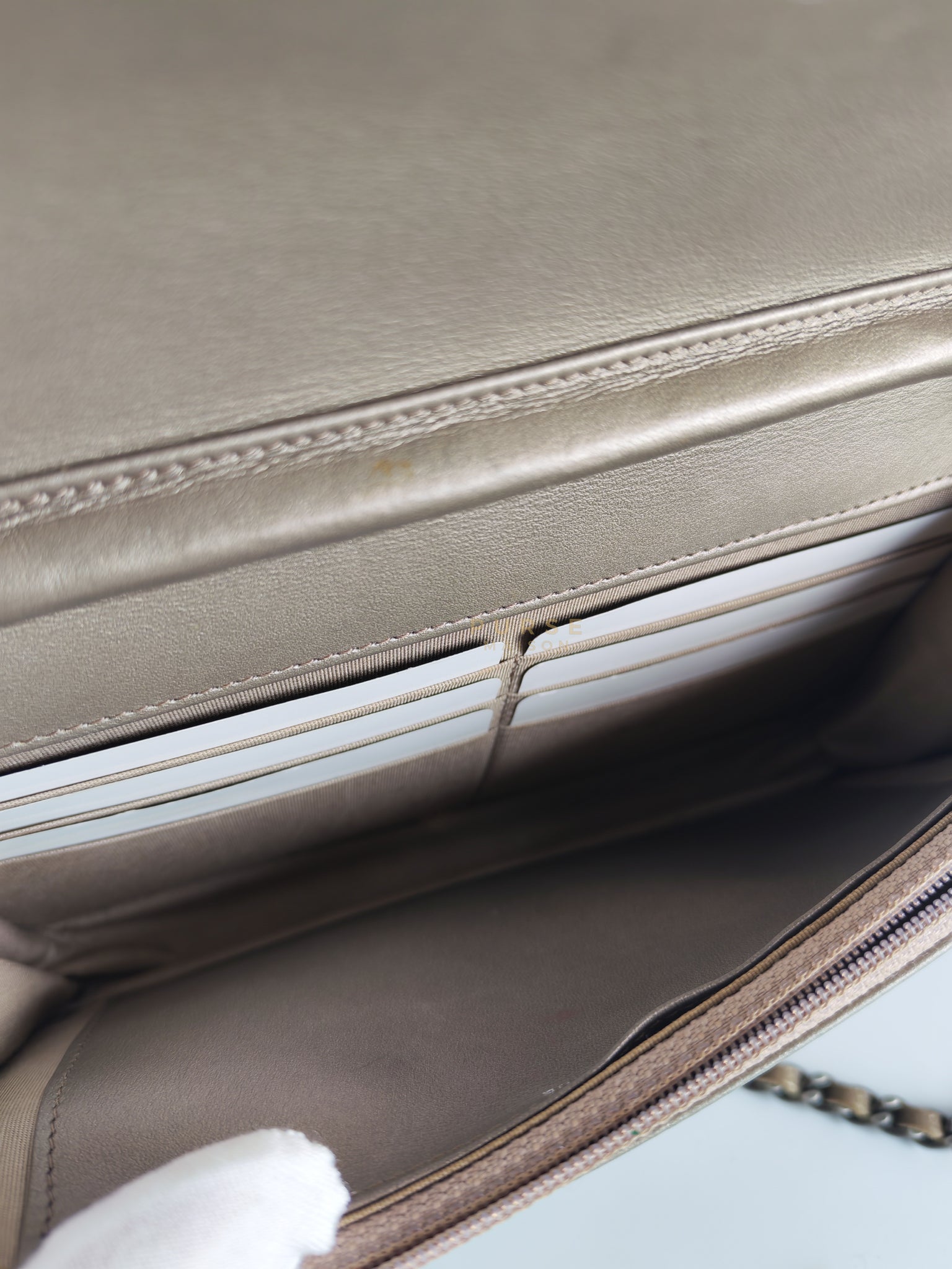 Boy Wallet On Chain (WOC) Metallic Brown in Caviar Leather and Ruthenium Hardware Series 24 | Purse Maison Luxury Bags Shop