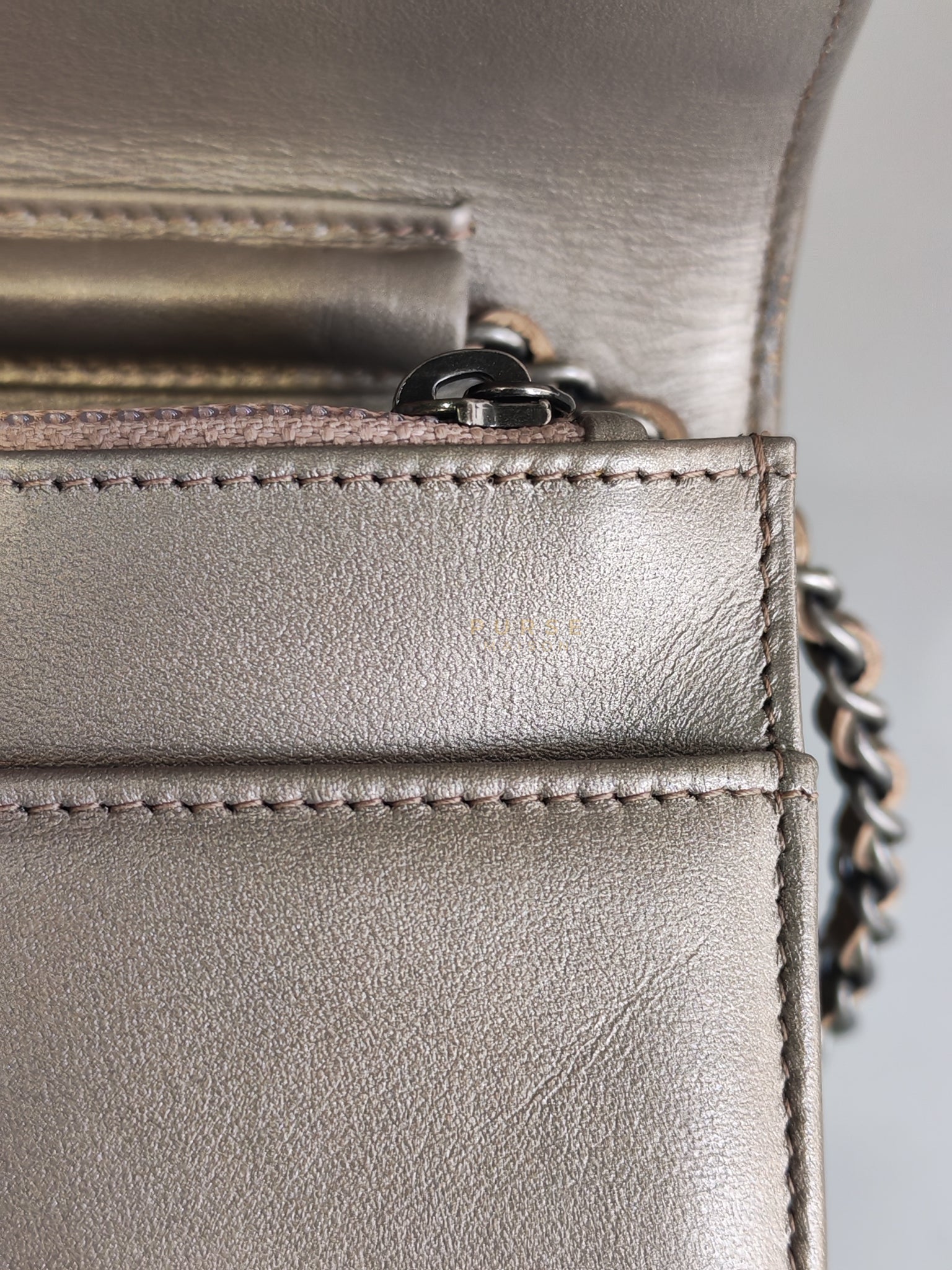 Boy Wallet On Chain (WOC) Metallic Brown in Caviar Leather and Ruthenium Hardware Series 24 | Purse Maison Luxury Bags Shop