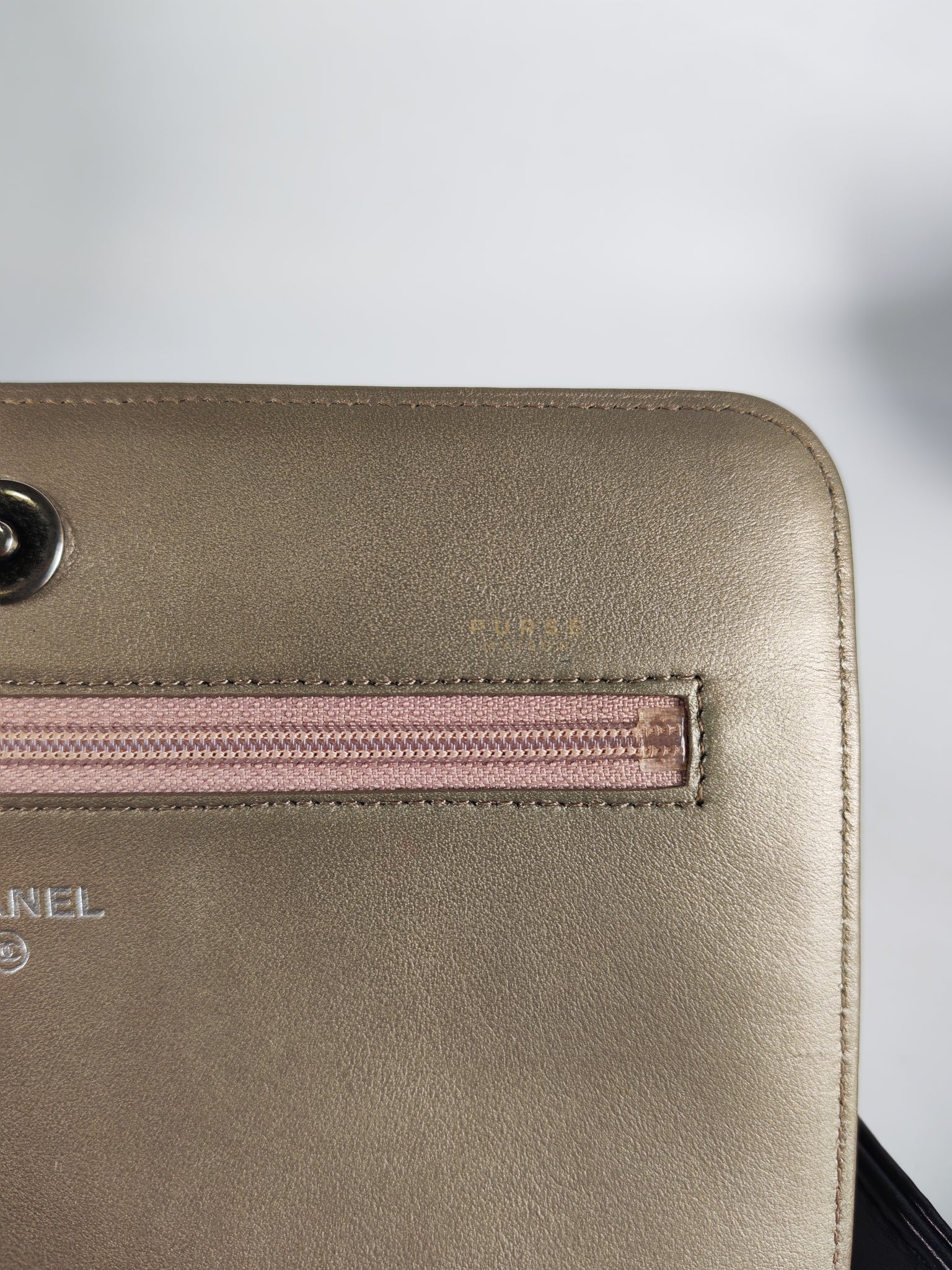 Boy Wallet On Chain (WOC) Metallic Brown in Caviar Leather and Ruthenium Hardware Series 24 | Purse Maison Luxury Bags Shop