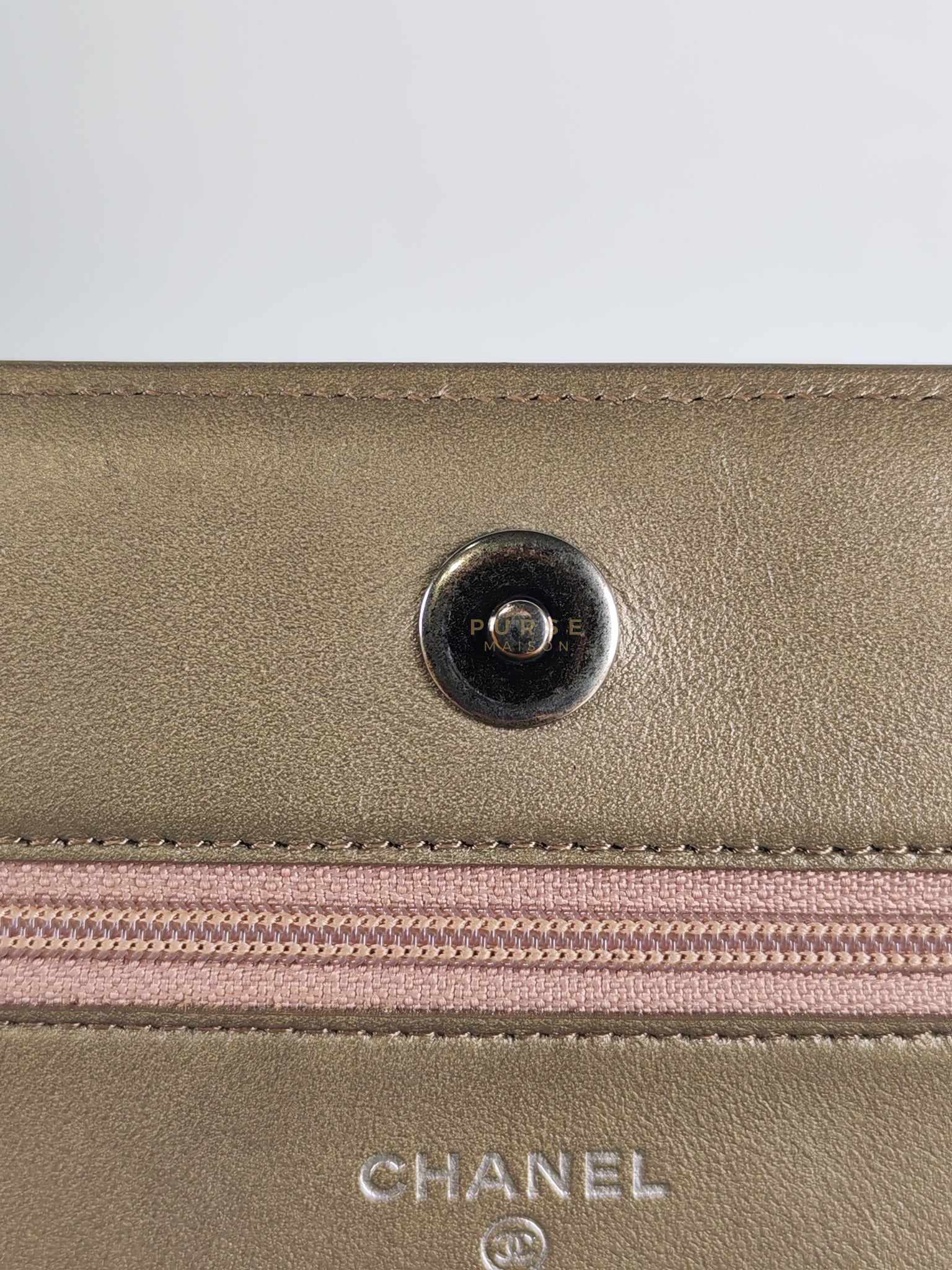 Boy Wallet On Chain (WOC) Metallic Brown in Caviar Leather and Ruthenium Hardware Series 24 | Purse Maison Luxury Bags Shop