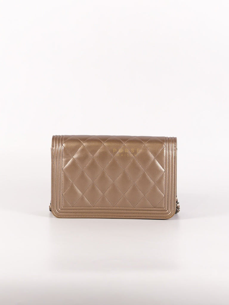 Boy Wallet On Chain (WOC) Metallic Brown in Caviar Leather and Ruthenium Hardware Series 24 | Purse Maison Luxury Bags Shop