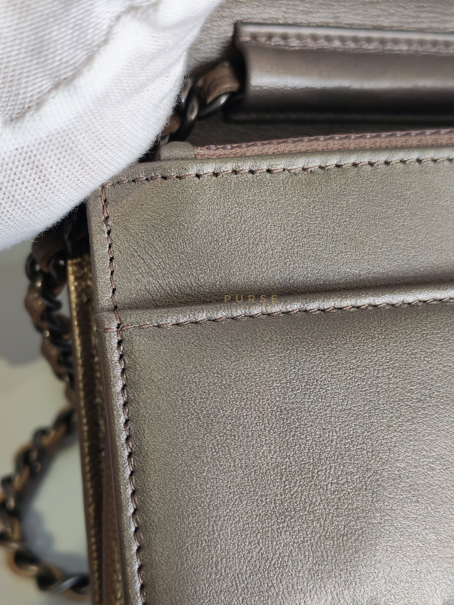 Boy Wallet On Chain (WOC) Metallic Brown in Caviar Leather and Ruthenium Hardware Series 24 | Purse Maison Luxury Bags Shop