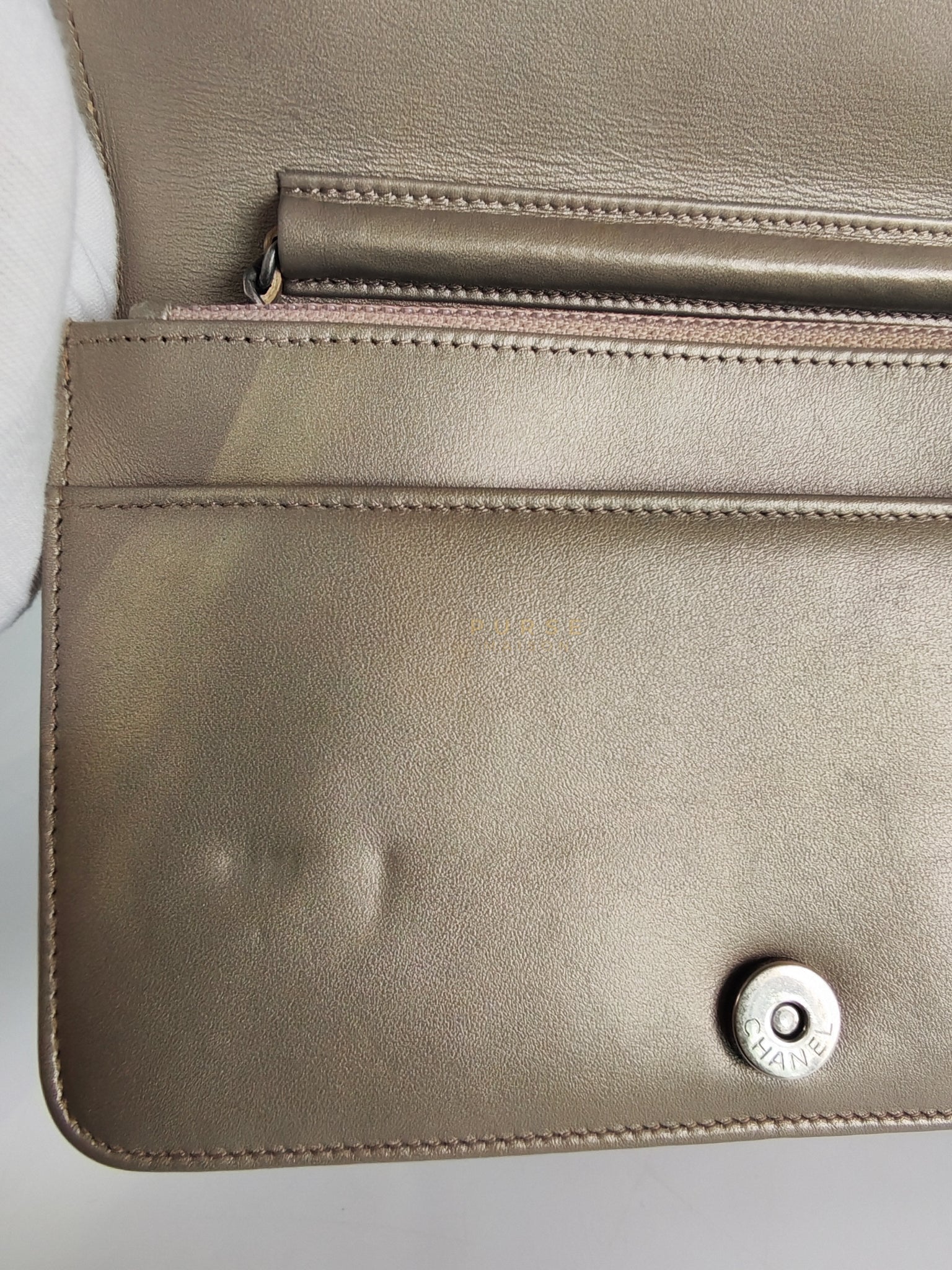 Boy Wallet On Chain (WOC) Metallic Brown in Caviar Leather and Ruthenium Hardware Series 24 | Purse Maison Luxury Bags Shop