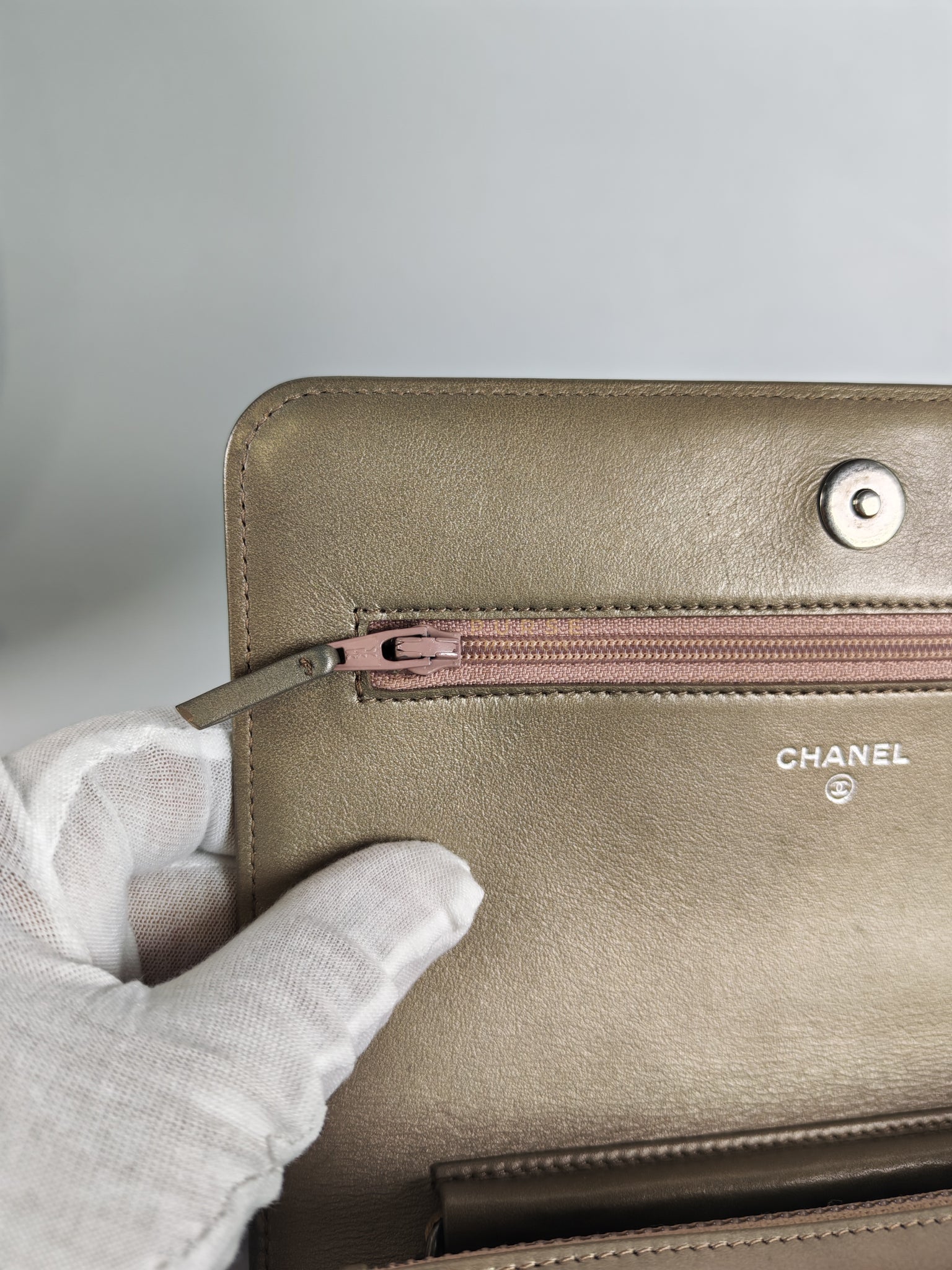 Boy Wallet On Chain (WOC) Metallic Brown in Caviar Leather and Ruthenium Hardware Series 24 | Purse Maison Luxury Bags Shop