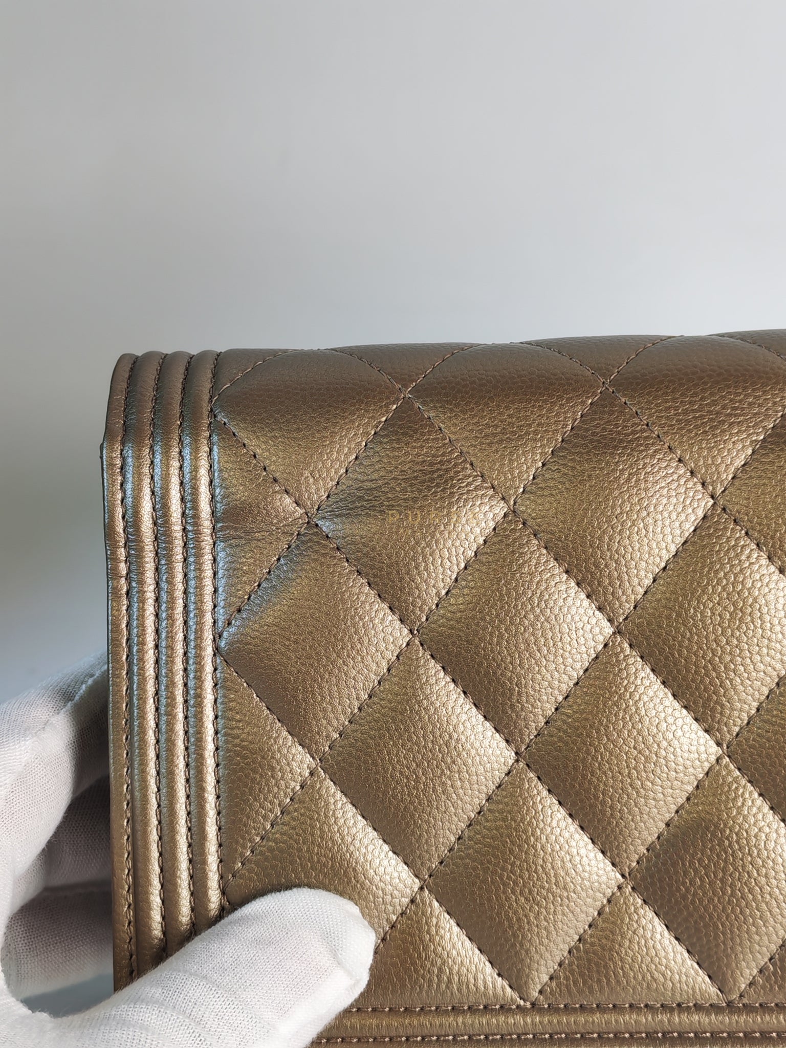 Boy Wallet On Chain (WOC) Metallic Brown in Caviar Leather and Ruthenium Hardware Series 24 | Purse Maison Luxury Bags Shop