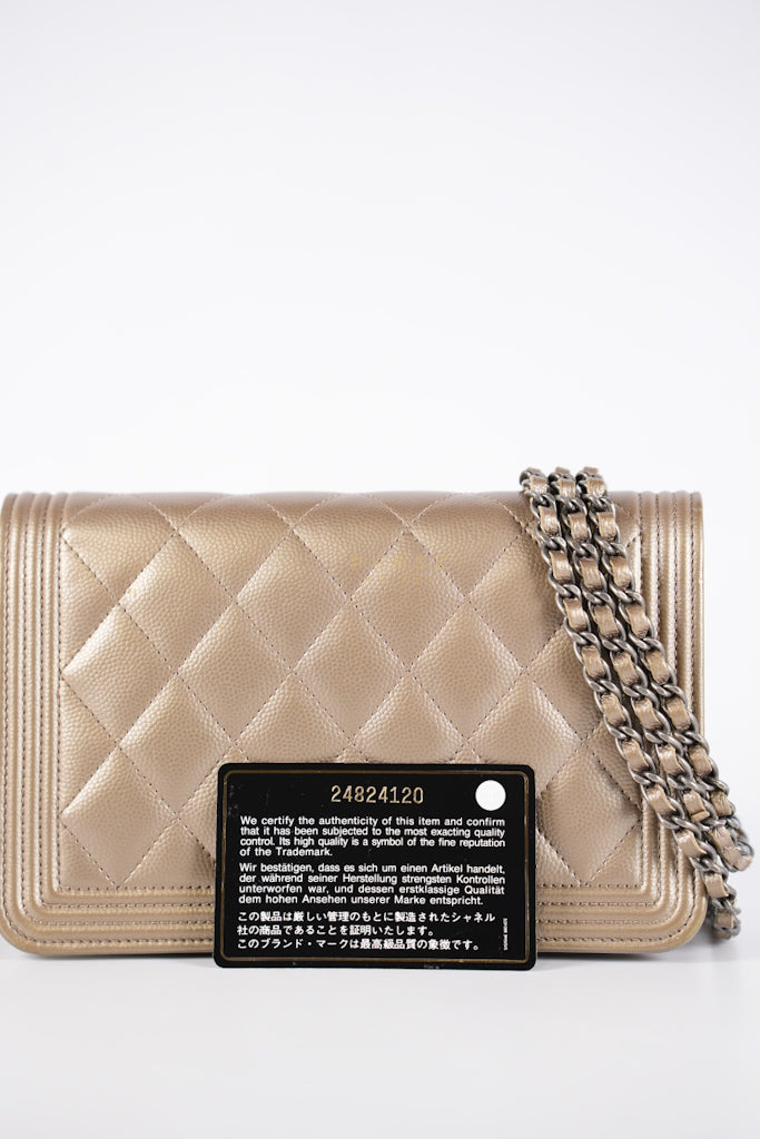 Boy Wallet On Chain (WOC) Metallic Brown in Caviar Leather and Ruthenium Hardware Series 24 | Purse Maison Luxury Bags Shop